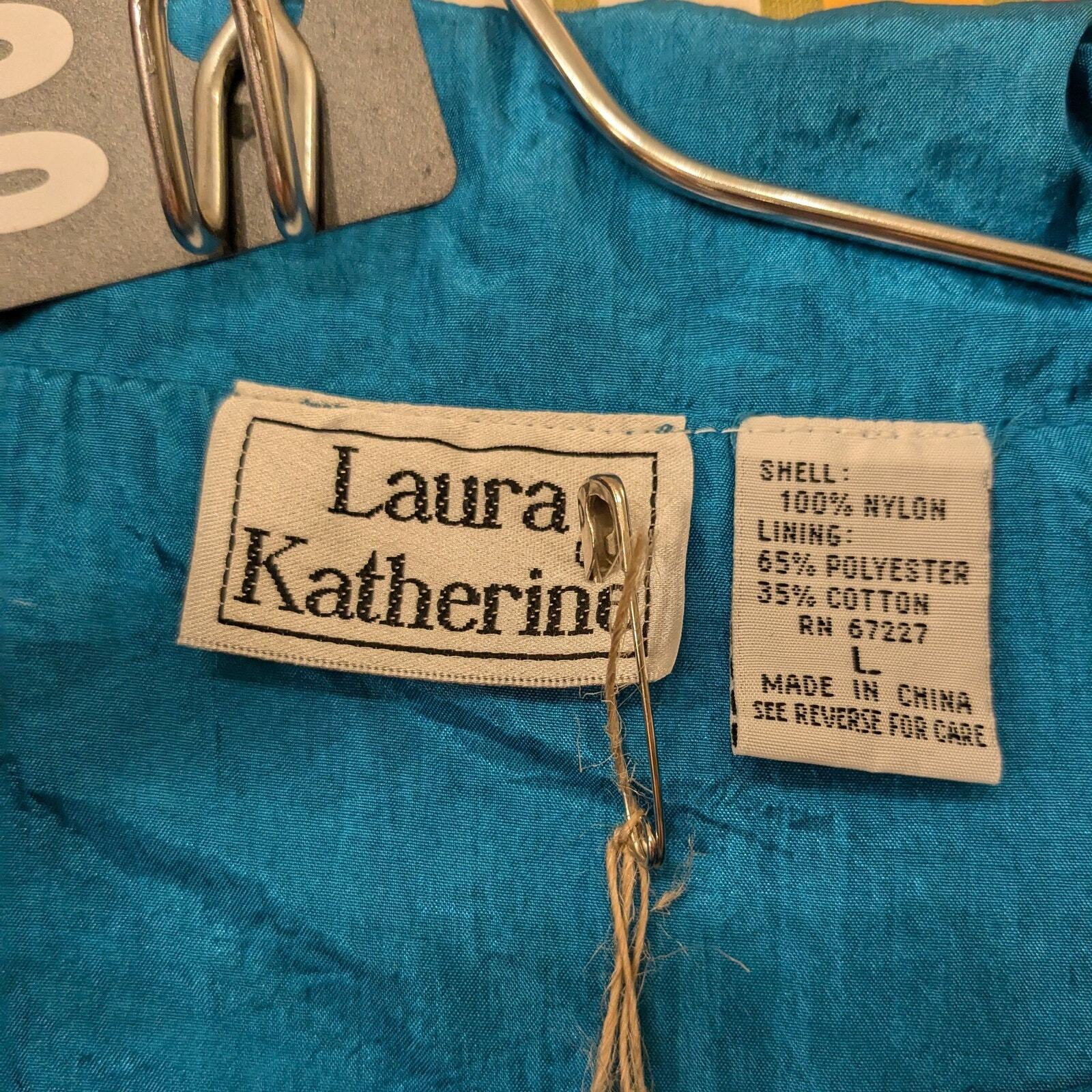 Vintage 90s Laura Katherine Full Zip Teal Blue Lined Windbreaker Sz L Aztec