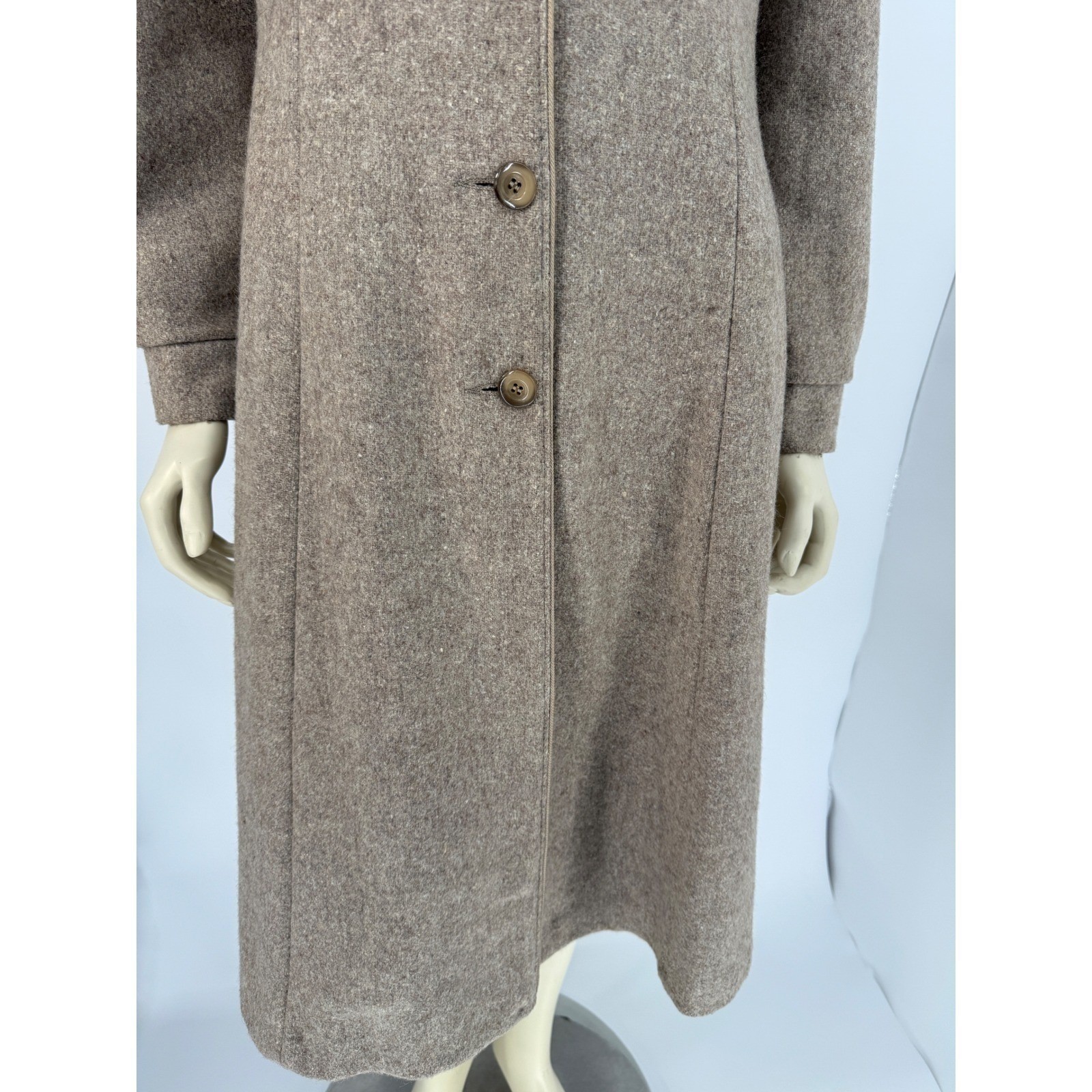Vintage 1970s ILGWU Wool Princess Coat Taupe Midi Union Made USA Womens M
