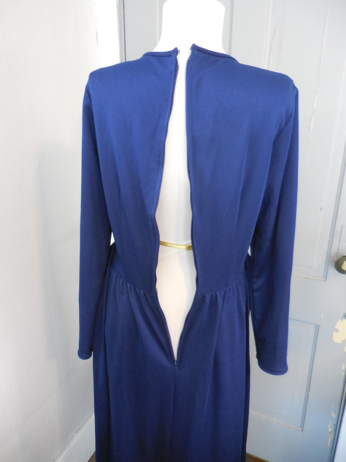 Vintage Concept 70’s Swirl Maxi Dress Long Sleeve Navy Dress with Flags
