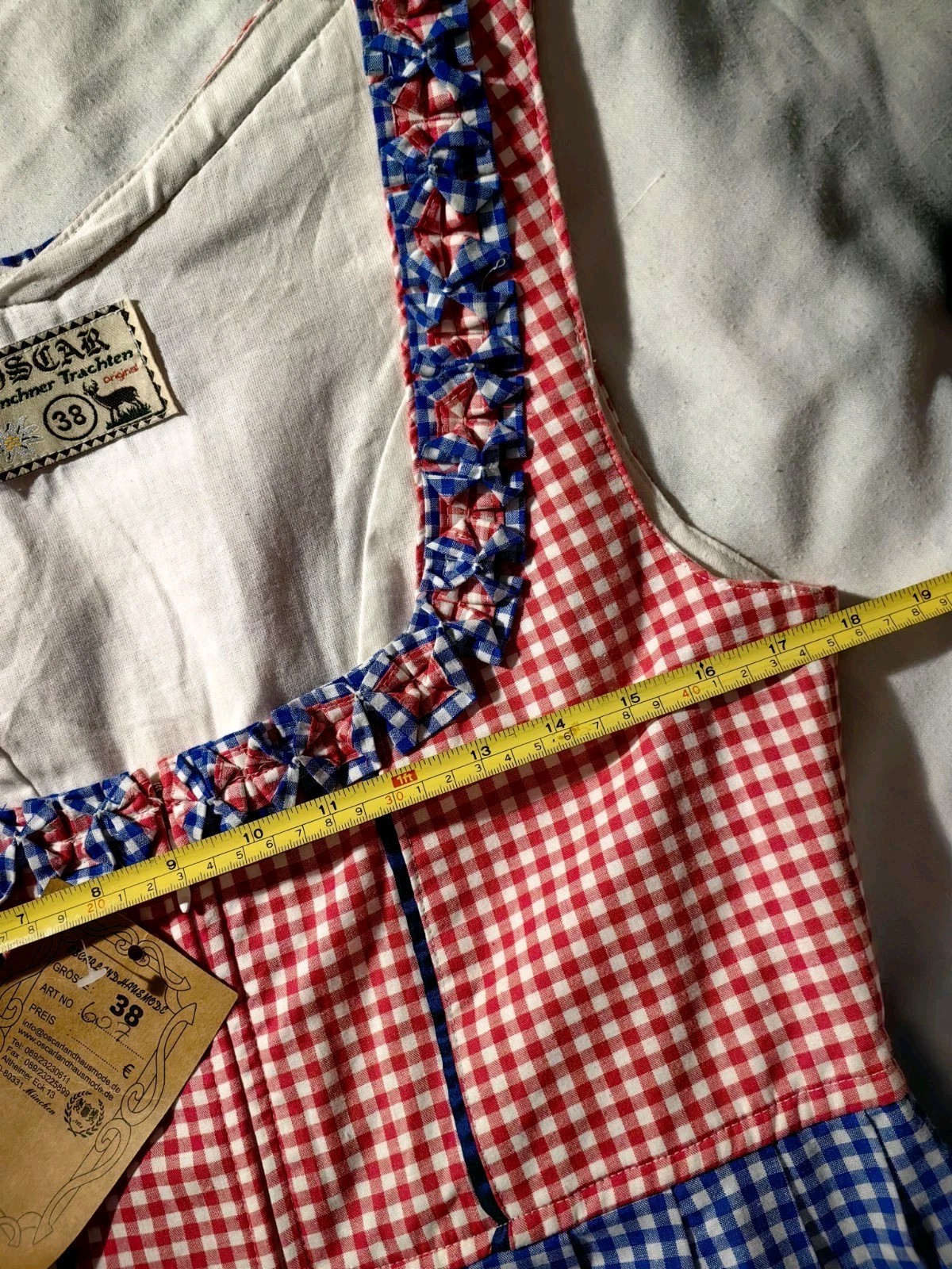 OSCAR Munchner Bavaria Trachten Authentic German Dress38 Cotton Zipper Plaid Tag