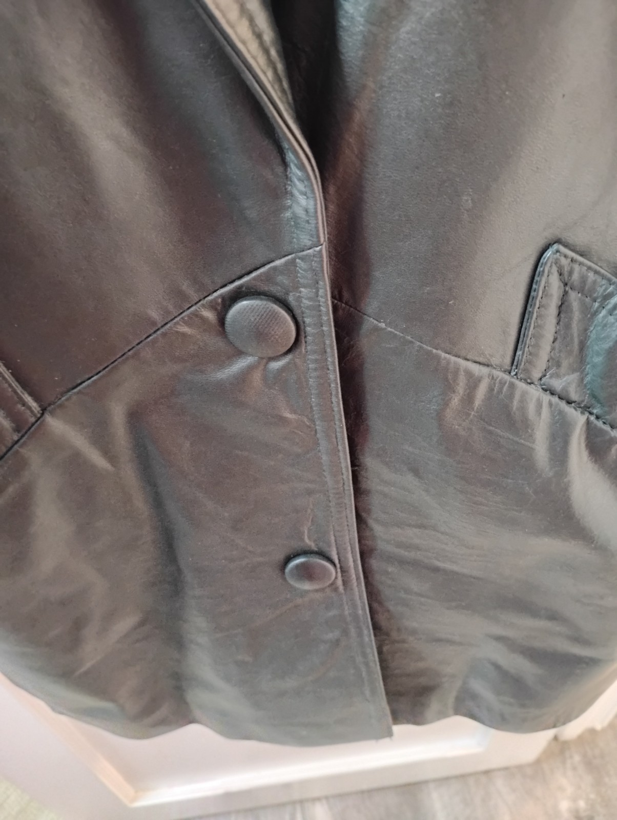 Vintage 80s Harbor Dark Green Leather Jacket Oversized Shawl Collar Coat Medium