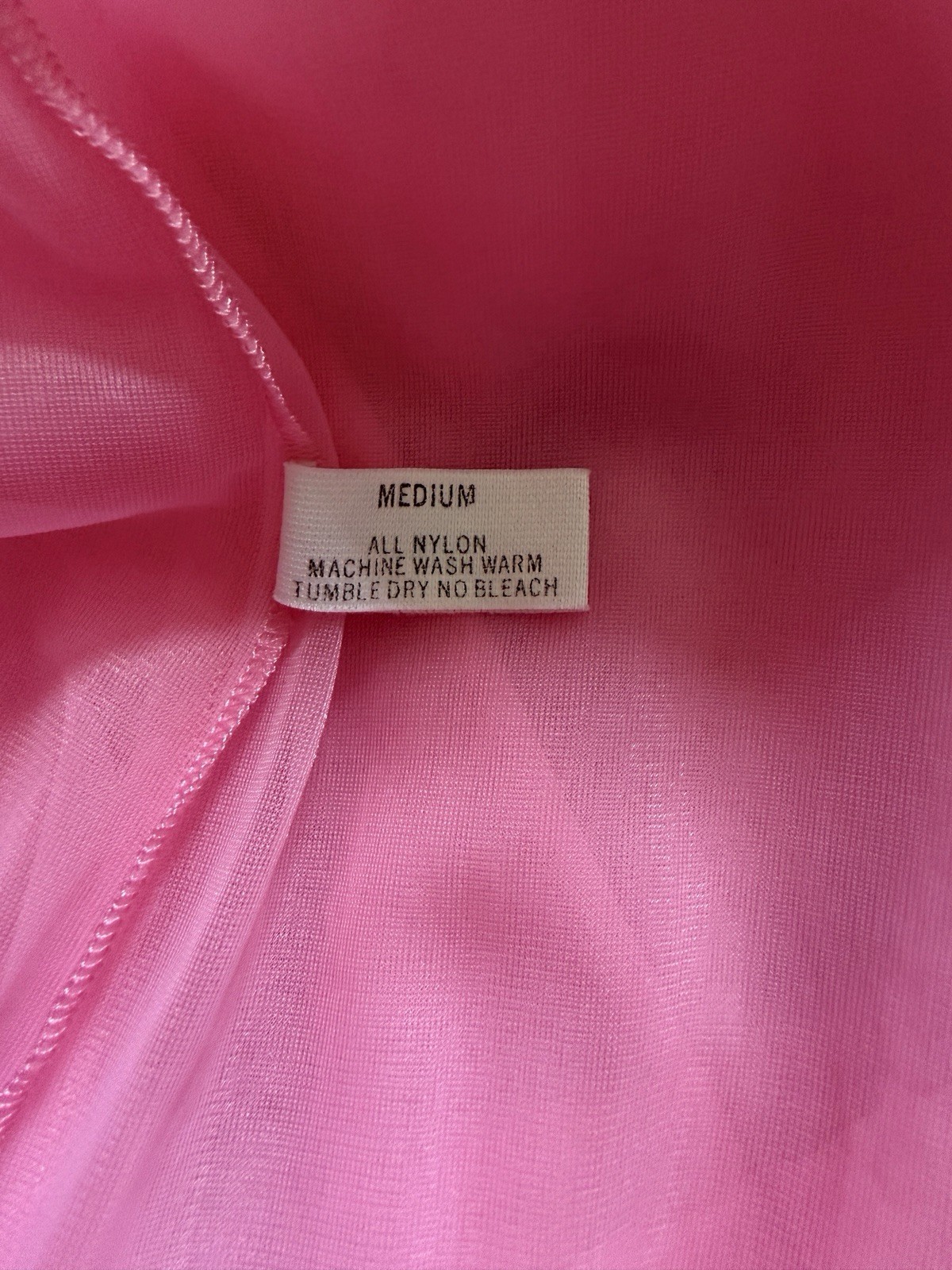 Vintage Pink Sheer Chiffon Nylon Babydoll Nightgown Lace Yoke Button Front M