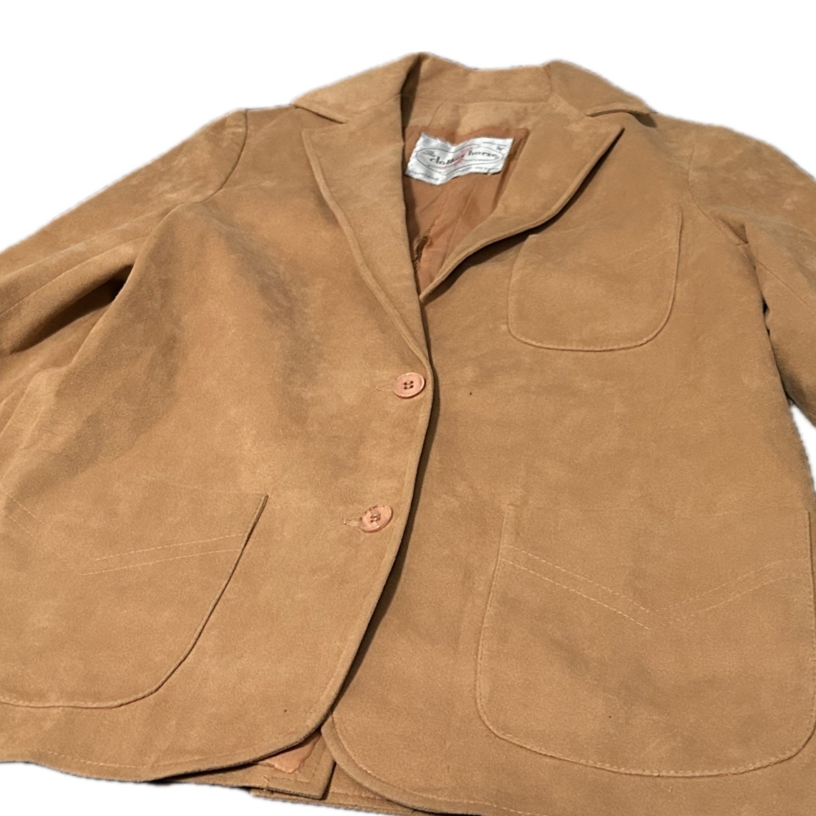 Vintage 1970s Suede Like Leather Button Up Blazer Coat / Small ^