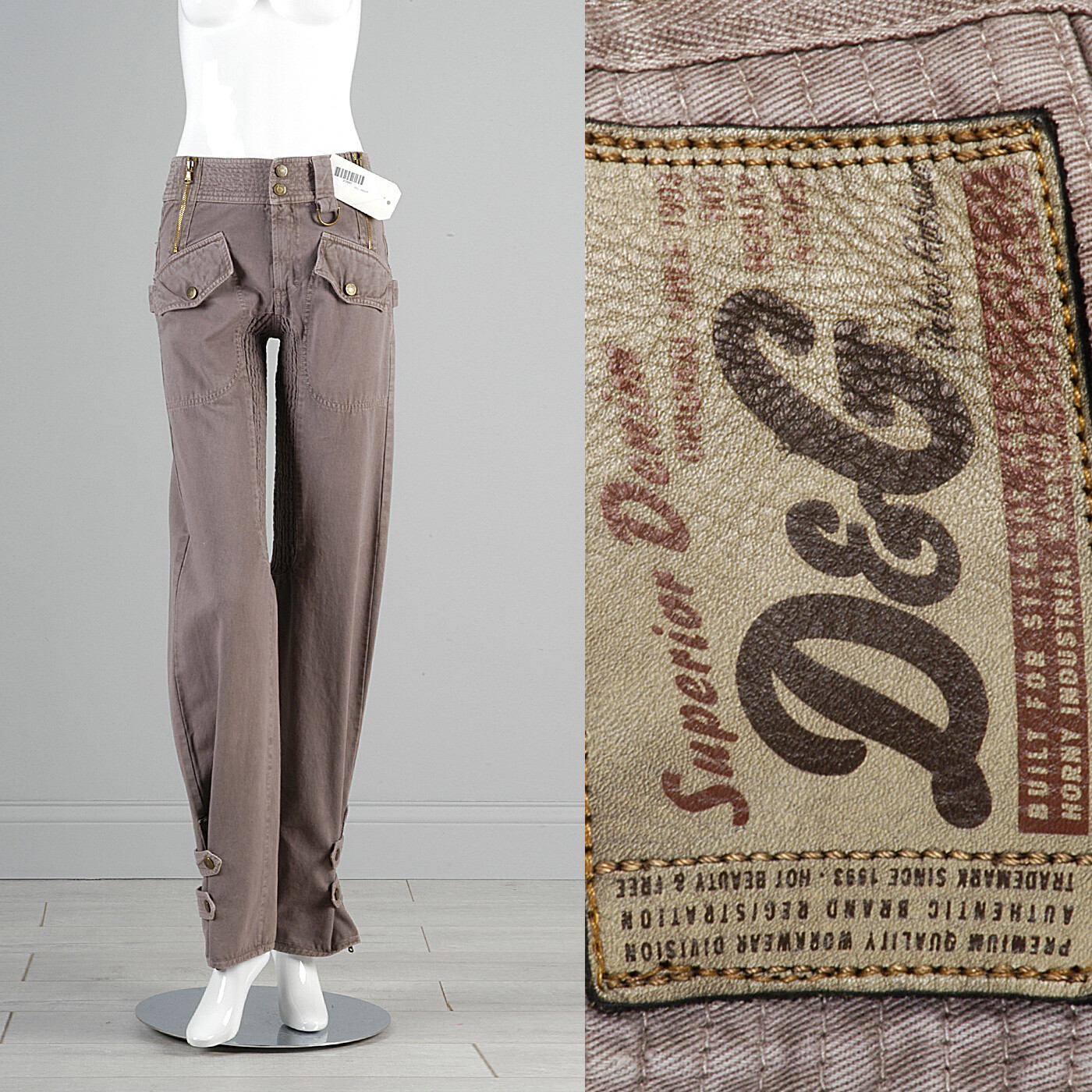24×38 Dolce Gabbana Pants Designer Taupe Twill Supermodel Length Extra Long XS