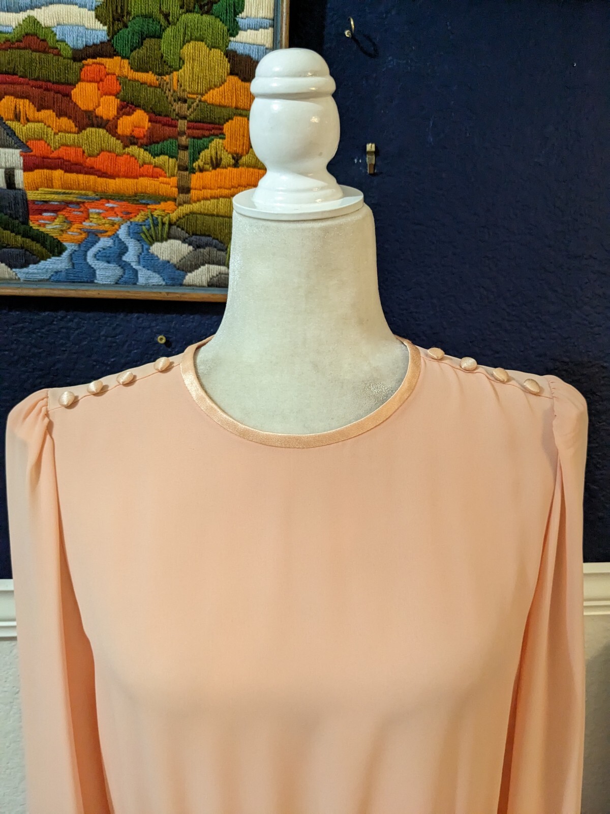 VTG Marinette 1970s Pleated Blush Pink Long Sleeve Dress Secretary Sz 10 Medium
