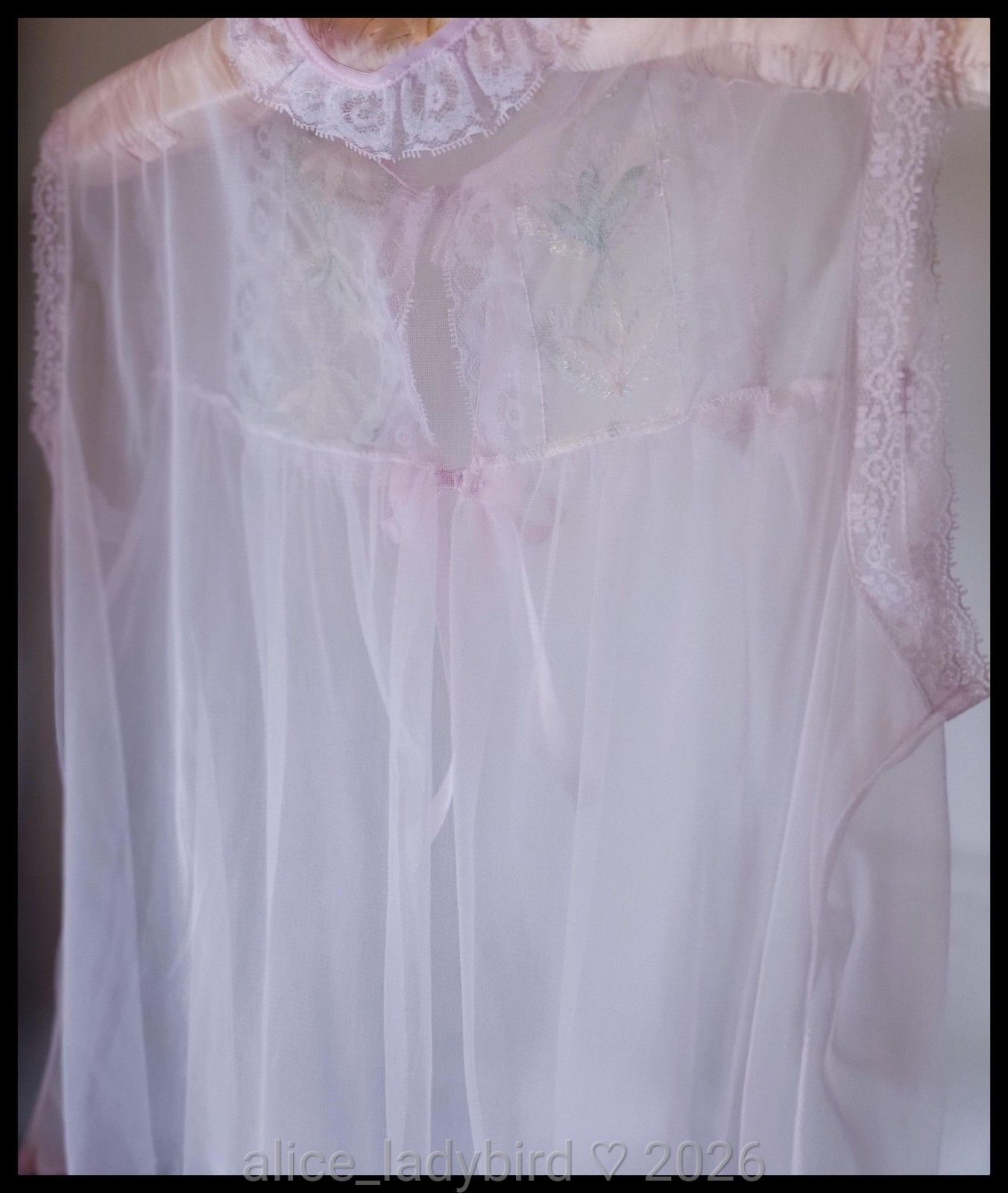Vintage SHEER Babydoll TOP Vest CHIFFON Peignoir Satin BOW Bed Jacket ~xs/s/m