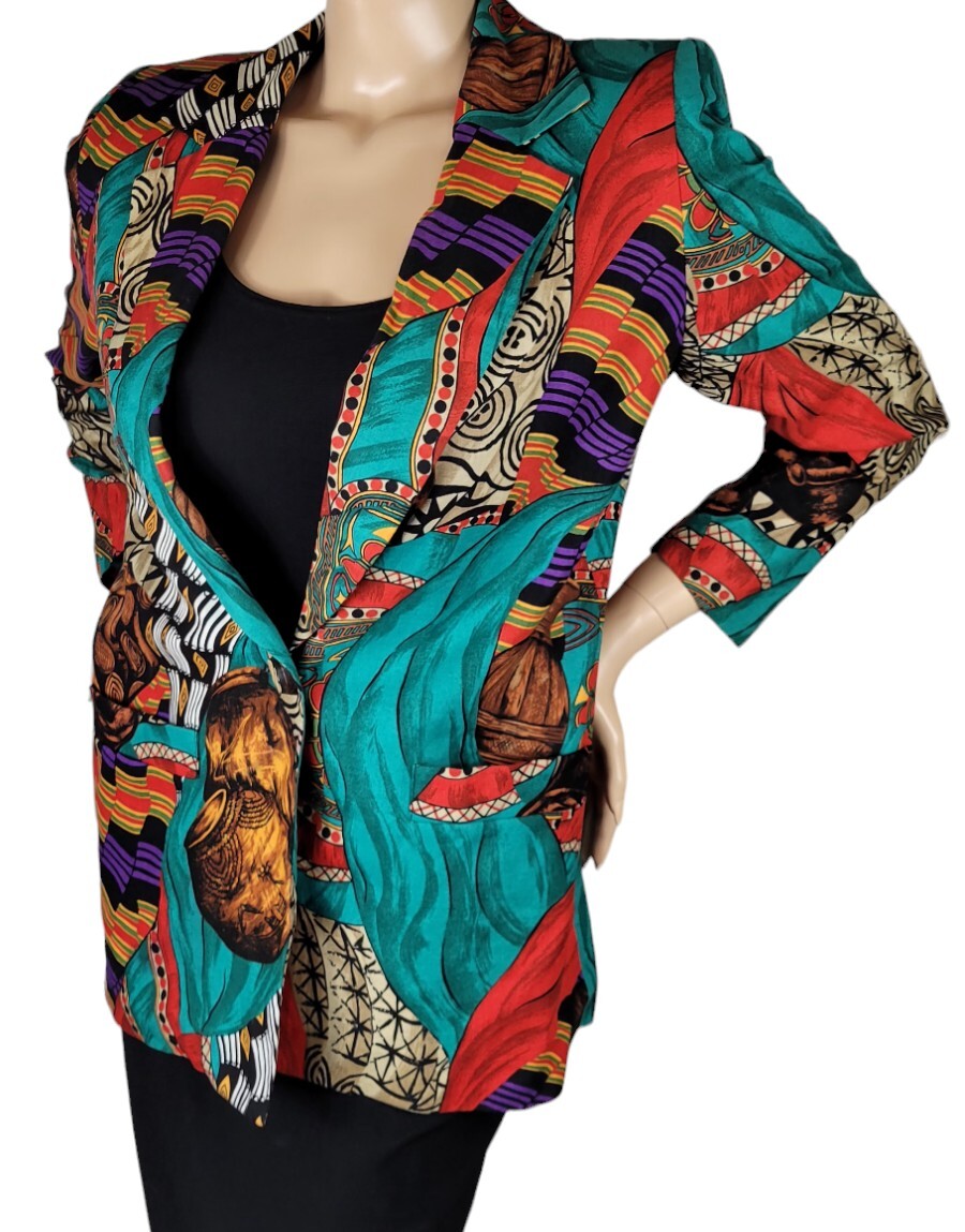 Vtg Sharon Young Sportswear Women’s Southwestern Aztec Western Linen Blazer Sz S