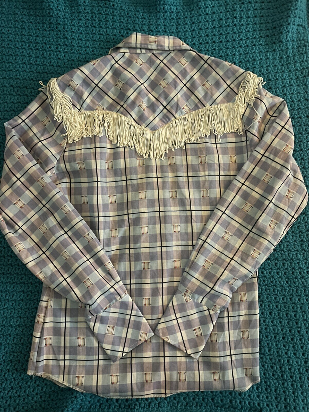 Vintage H Bar C California Ranchwear Fringe Pearl Snap Shirt Womens Size 34