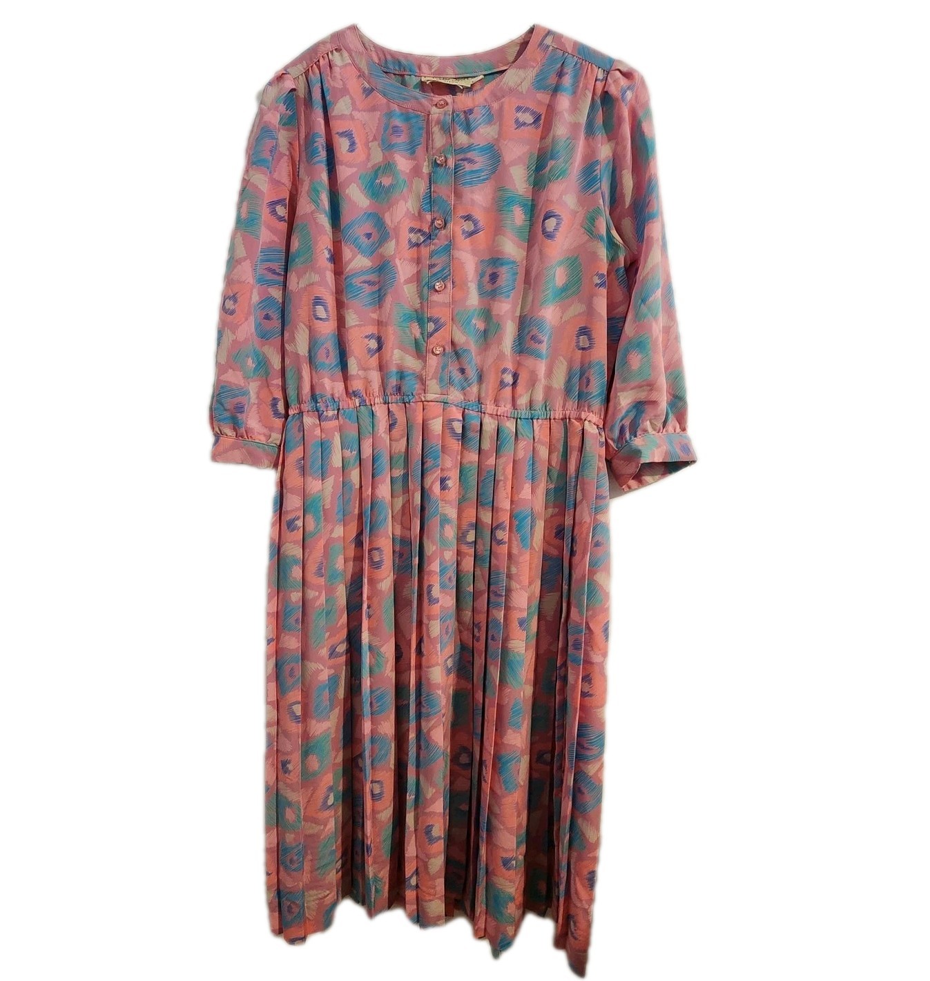 Vintage Schrader Sports Petites Woman Size 14 Pleated Dress Pinks Blues Teals