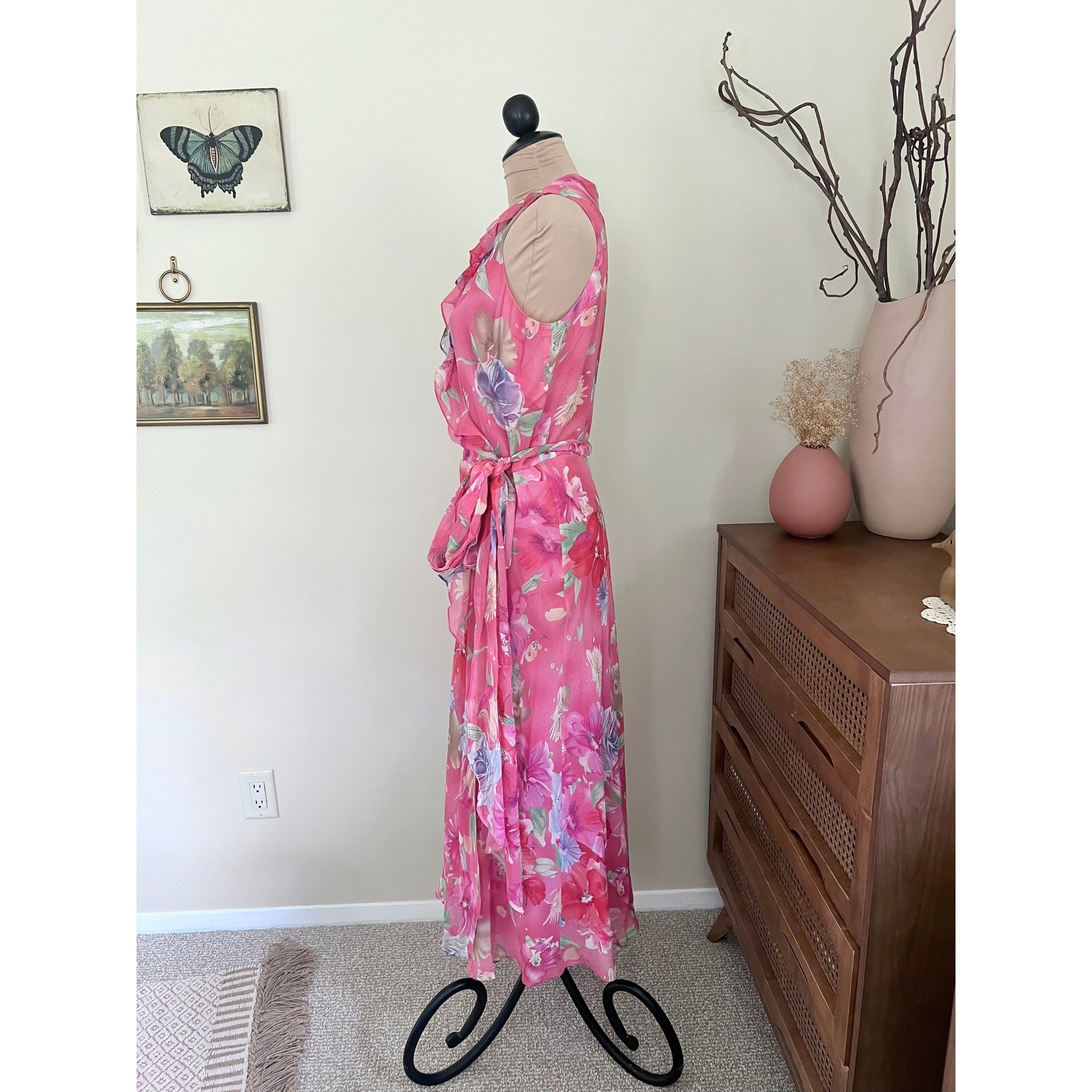 Vintage Lauren Ralph Lauren 1940’s Style Floral Silk Wrap Maxi Dress