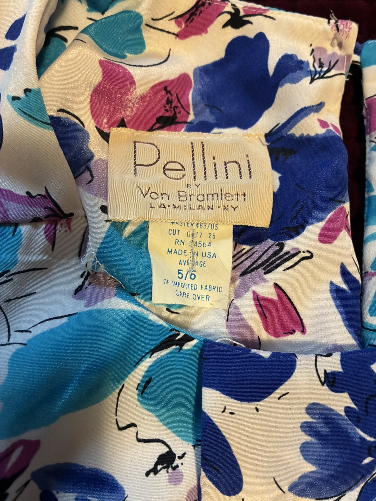 Vintage Lucy Pellini Blue Turquoise White Floral Print Blouson Dress S Vtg 5/6