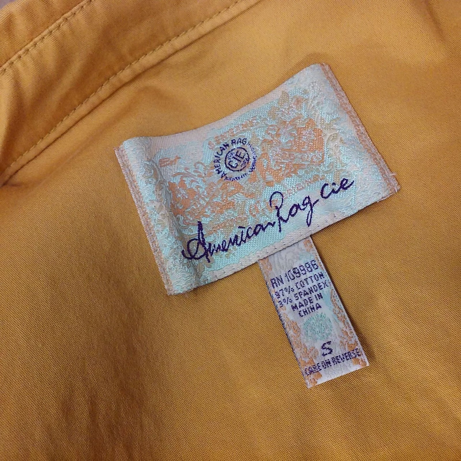 Vintage 90s American Rag Pea Coat Crop Jacket -S Pockets Buttons Safari Mustard