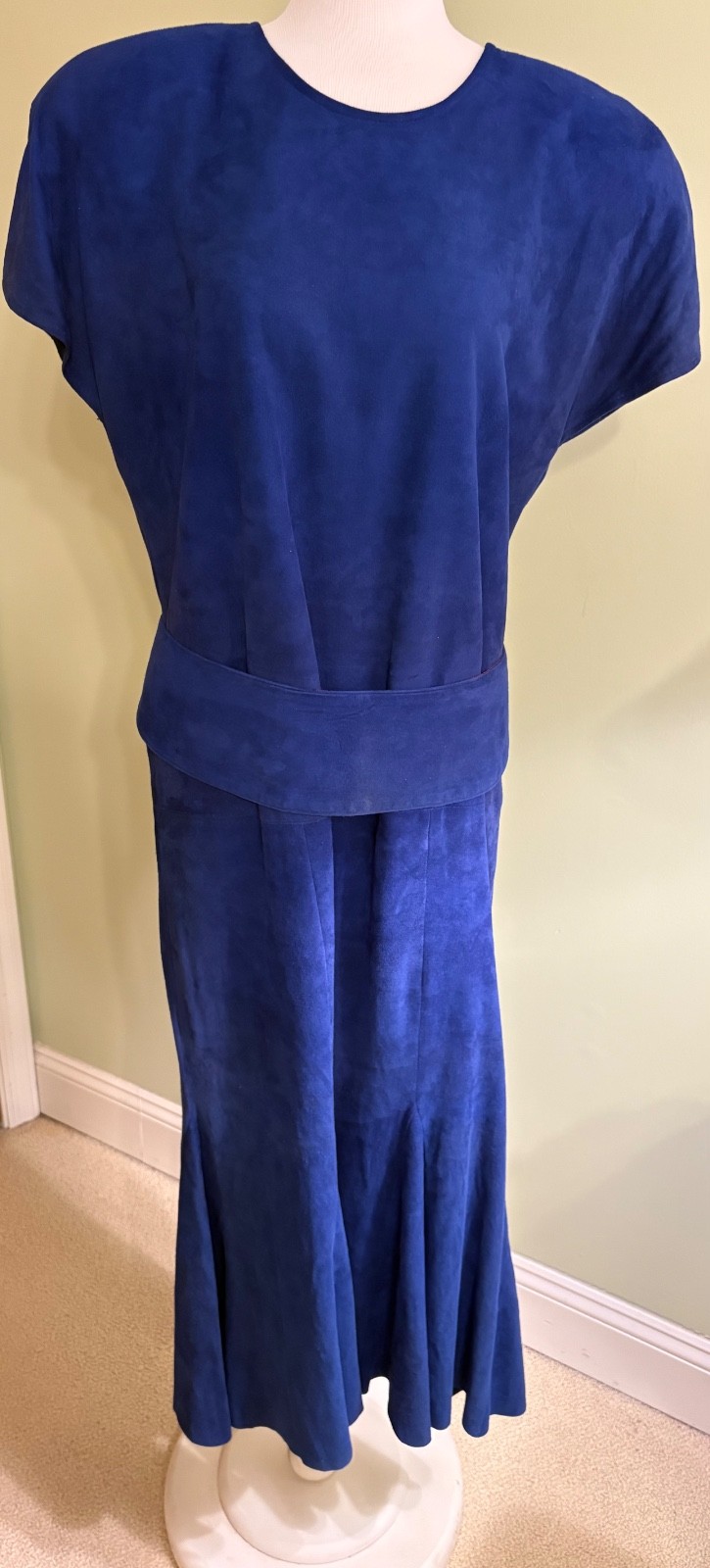 Vakko 1980’s Royal Blue Suede Dress for Bergdorf Goodman size L