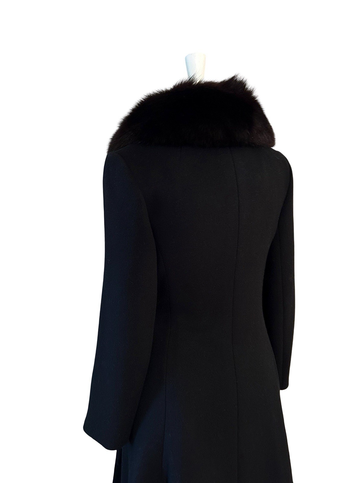 Vtg Fox Fur Black Wool Skirted Coat Pinup Bombshell Soft Girl Old Money Romantic