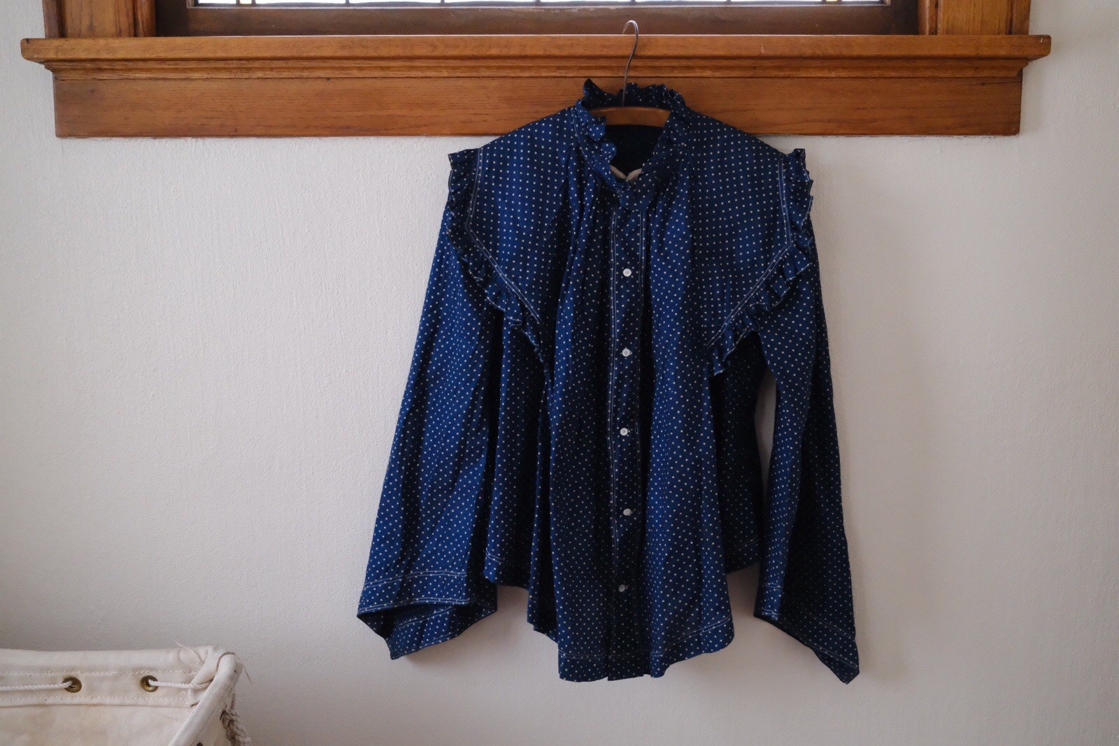 Extremely Rare Blue Indigo Calico Antique Blouse, Possible Maternity Cut