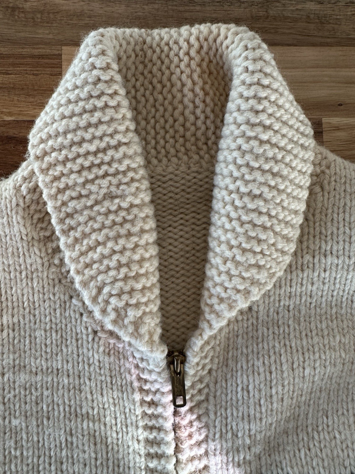 Mary Maxim Style Vintage Hand Knit 50s Zip Cardigan Sweater Railroad Motif small