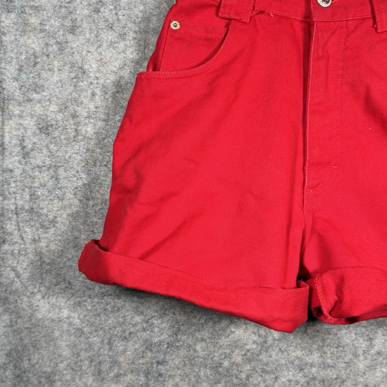 Vintage 90s Womans Rio High Waisted / Rise Red Denim Jean Shorts Size 5 24×3