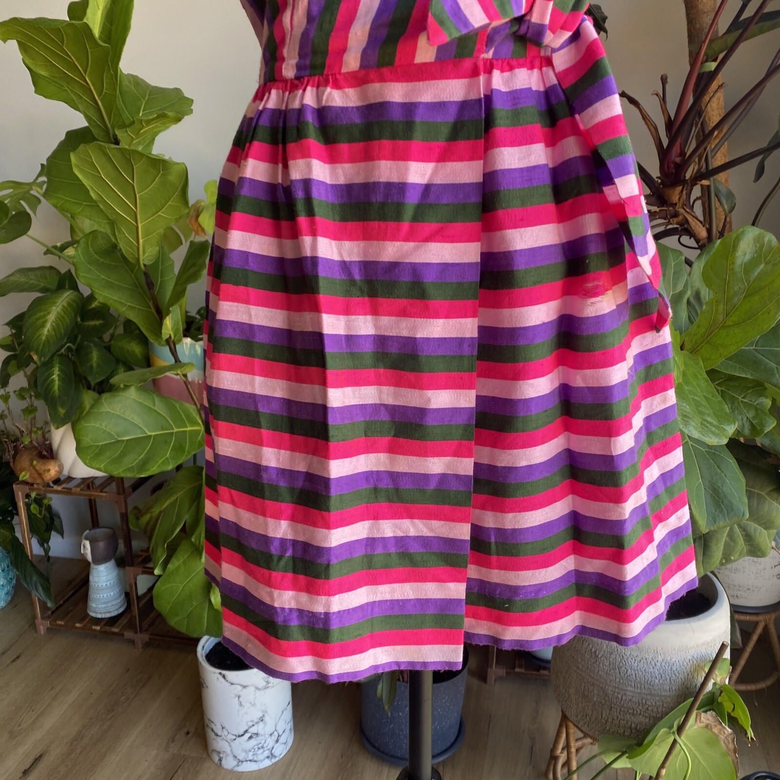 Vintage Prue Acton Dress Fits Au 8 XS/S Multicolour Stripe Silk Wrap Mini Dress