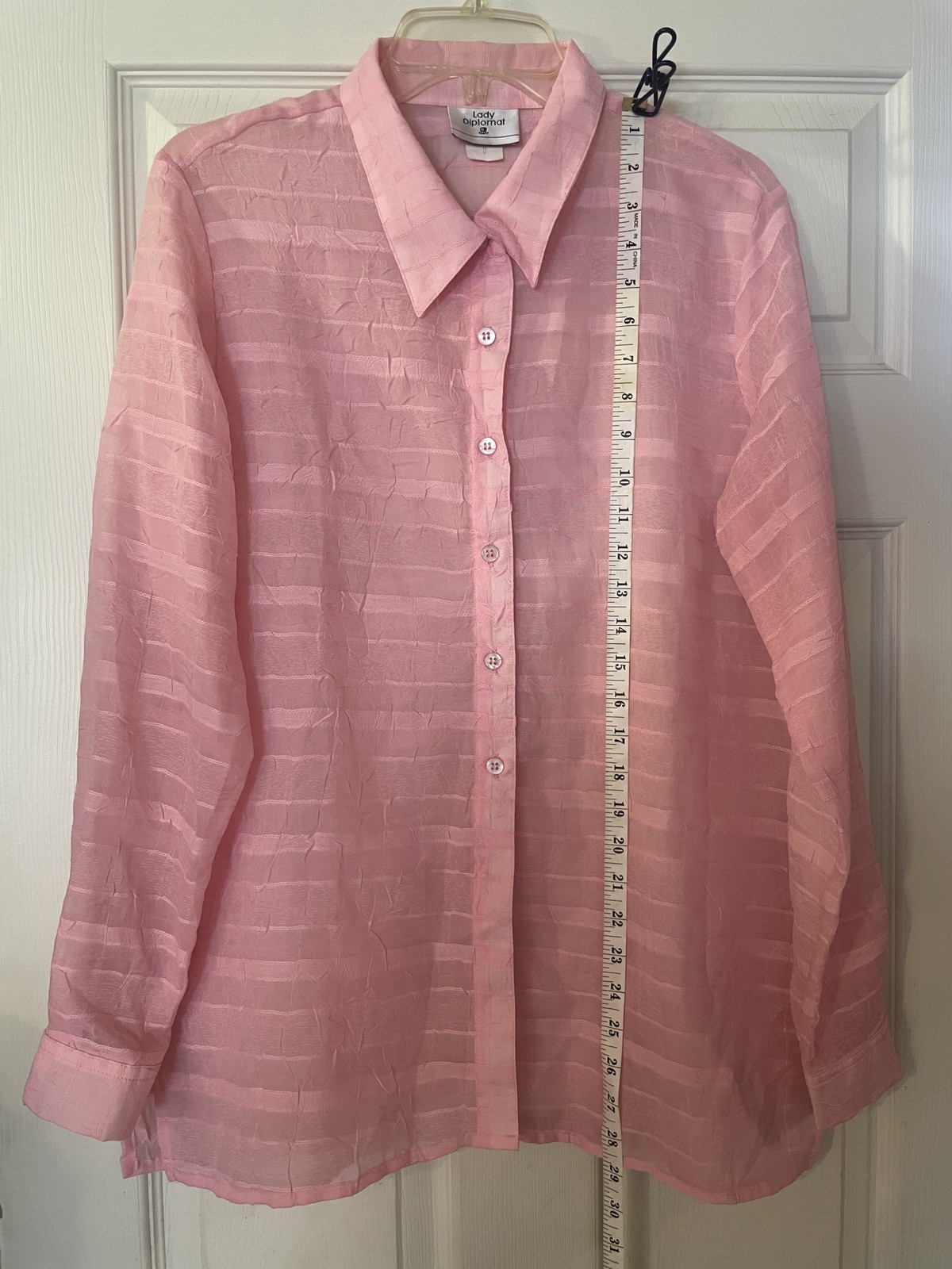 VTG Lady Diplomat Made in USA Women’s Pink Long Sleeve Button Up Blouse Sz 12