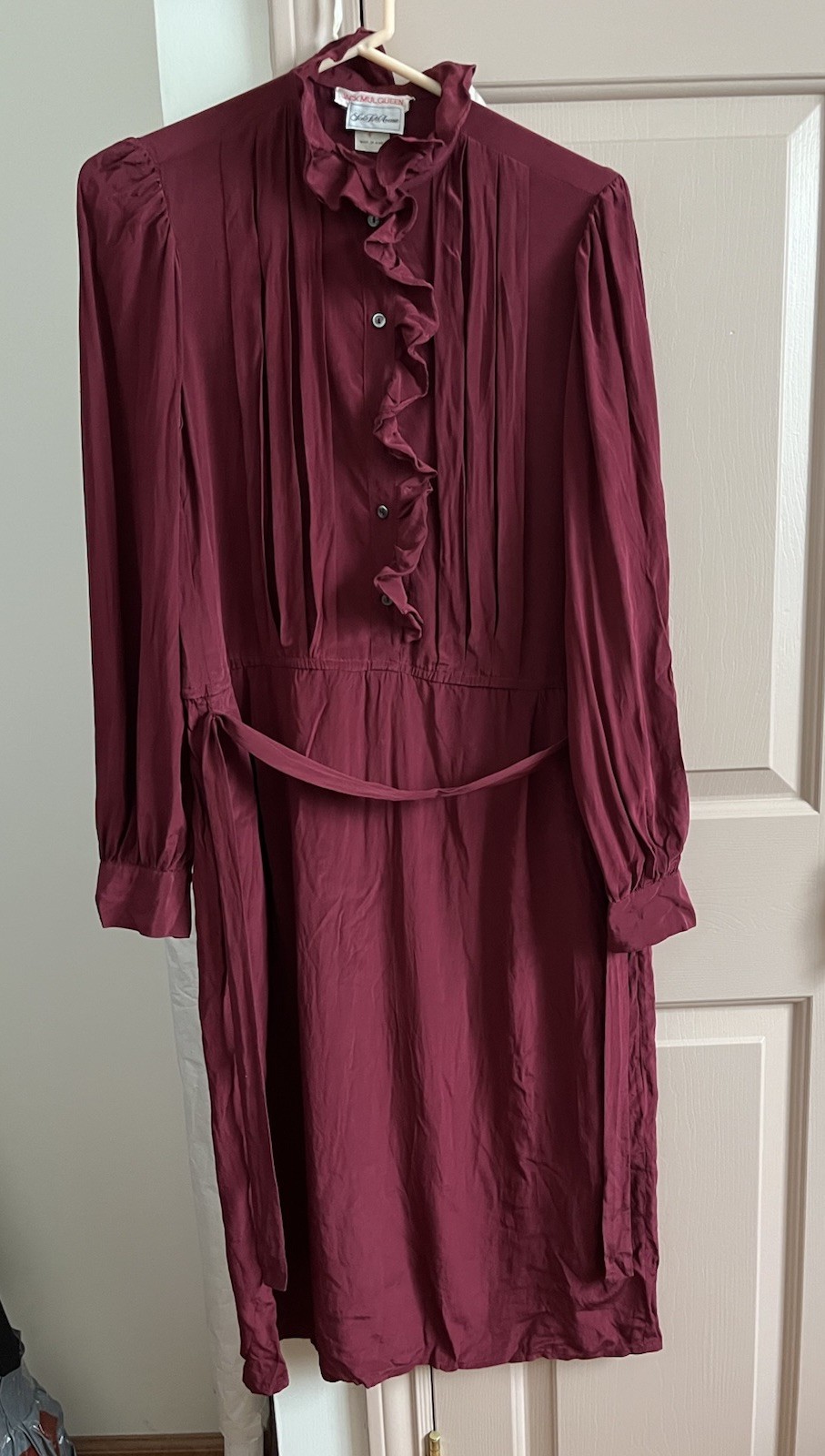 Vintage 80s Jack Mulqueen Saks Fifth 100% Silk Pleated Ruffle Dress Sz 6 Red