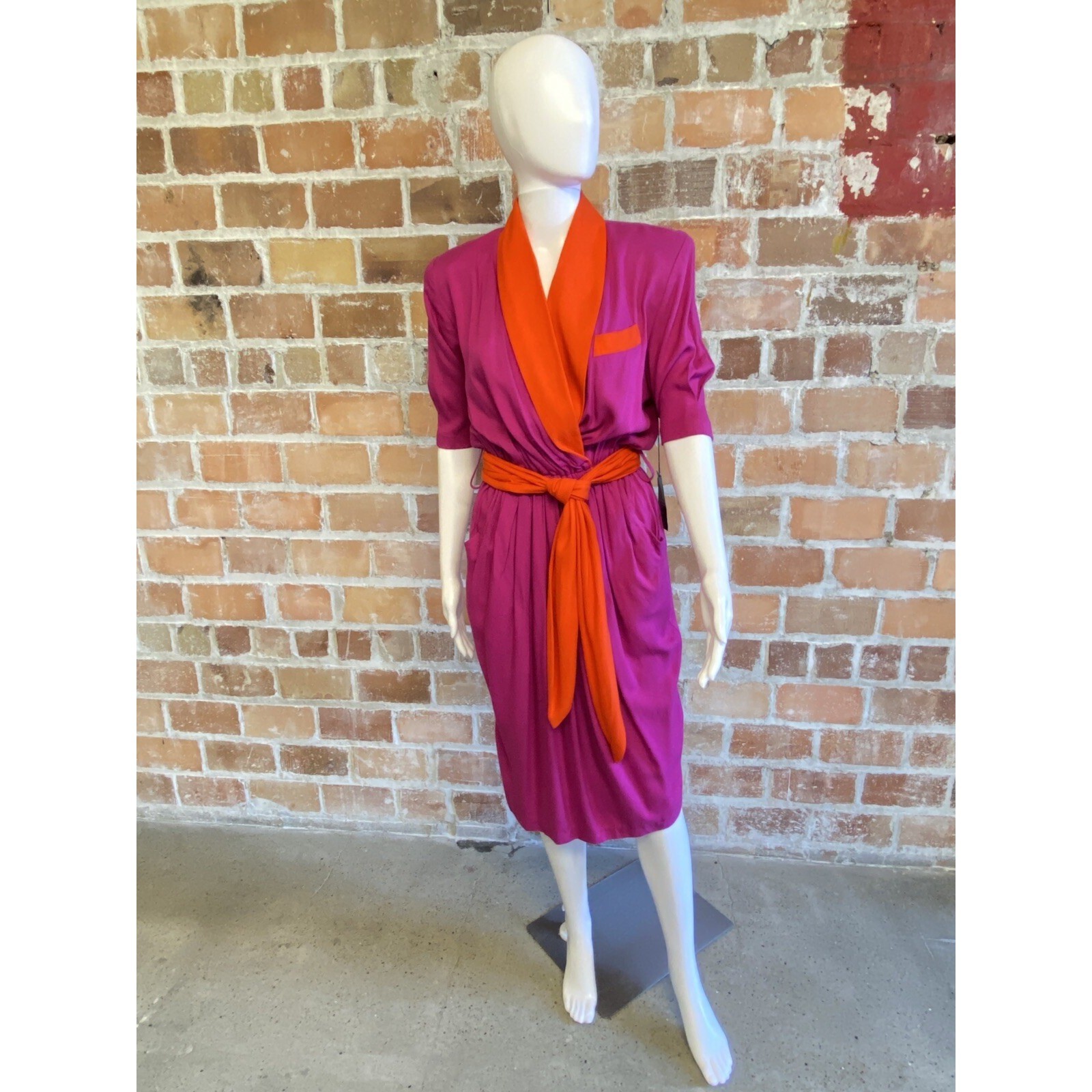 Vintage NWT KAREN KANE Designer Pocketed Wrap Dress Red Pink Size 6 RN59168