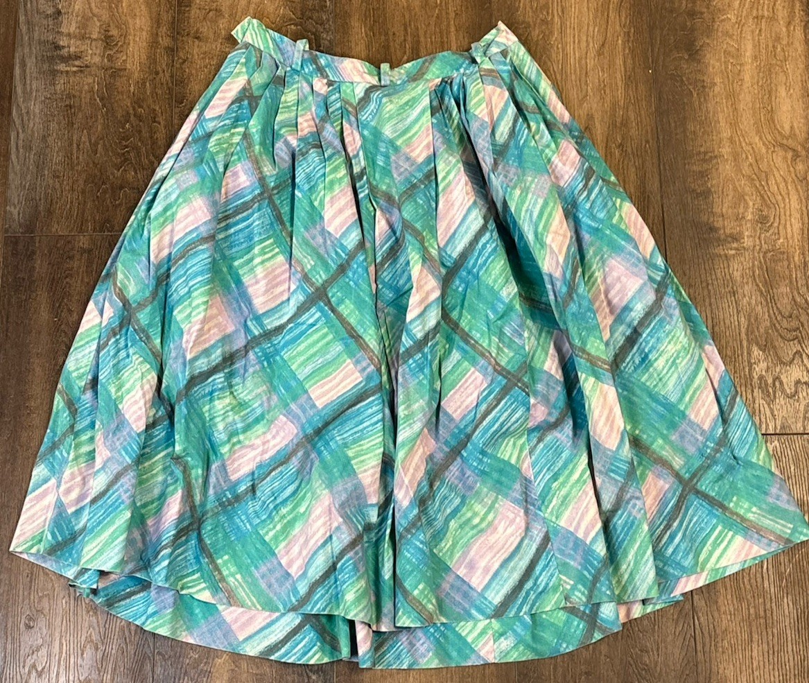Vtg 60s Dutchmaid Plaid Maxi Skirt Women’s 28 Pastel Pleated Boho Mod USA Cotton