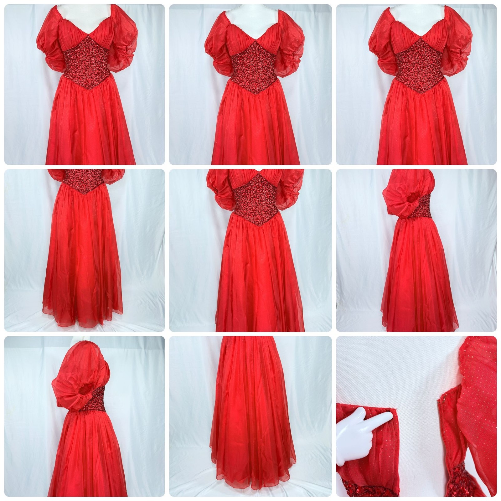 Vintage Mike Benet Red Off the Shoulder Ball Gown Style Gown Dress 8 / Small 25″