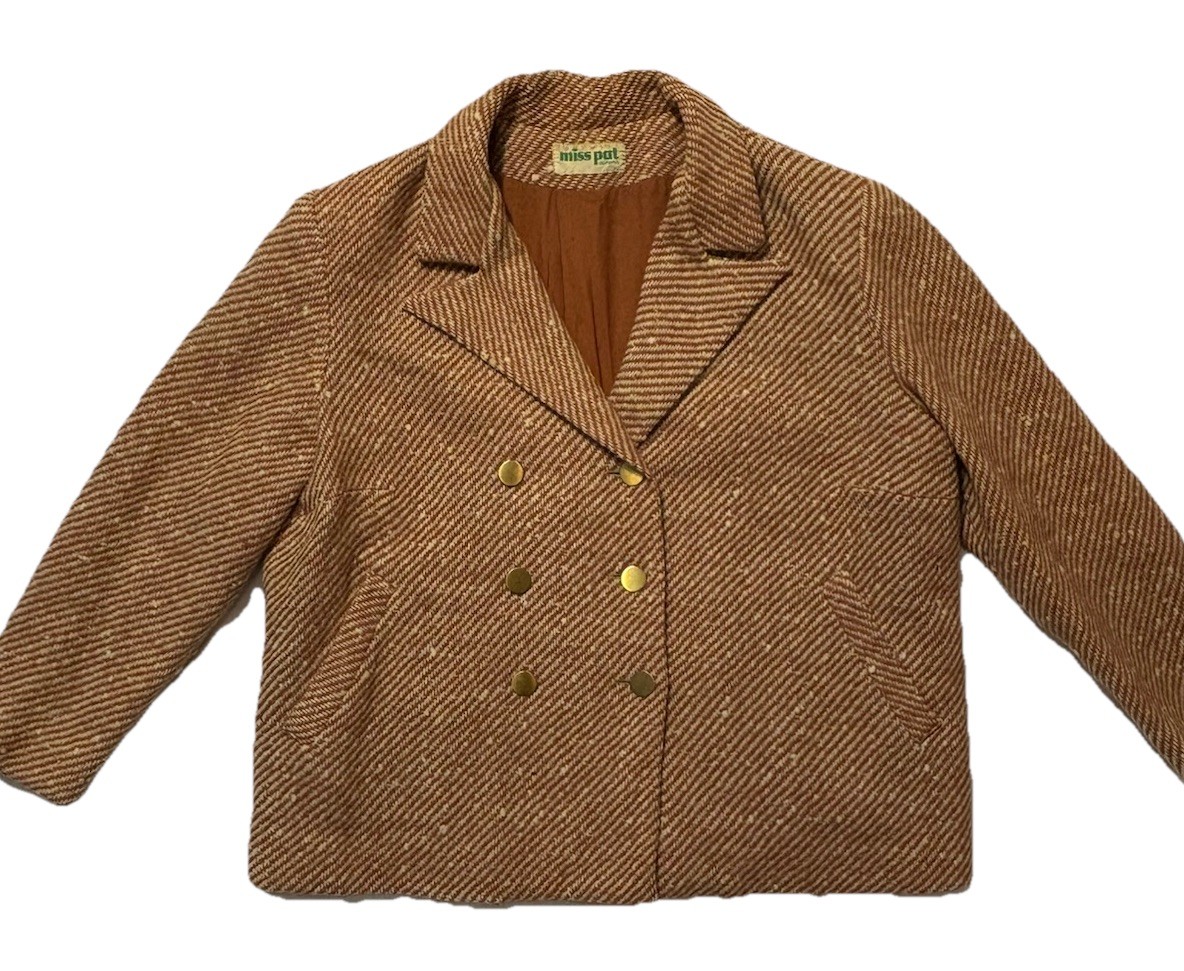 70s MISS PAT Orange/brown 3/4 Length Wool Tweed Boxy Blazer Jacket- Women’s M/L