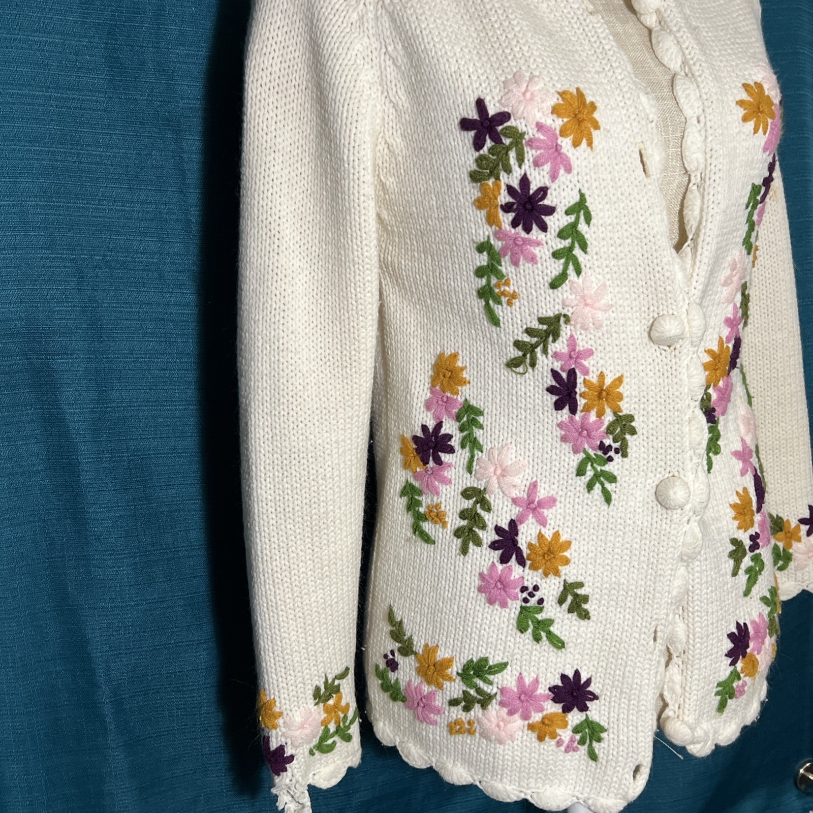 Vintage Embroidered Cardigan Sweater Floral. PLEASE READ DESCRIPTION. Needs TLC