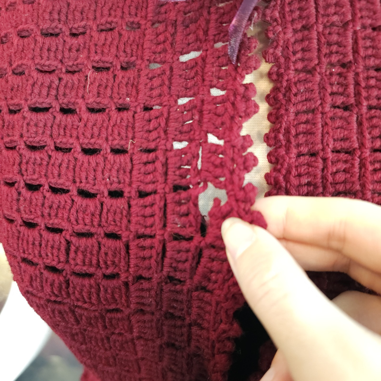 Burgandy Red Crochet Antique Vest 1920s 1930s Art Deco Sweater Shawl Bow Ties…