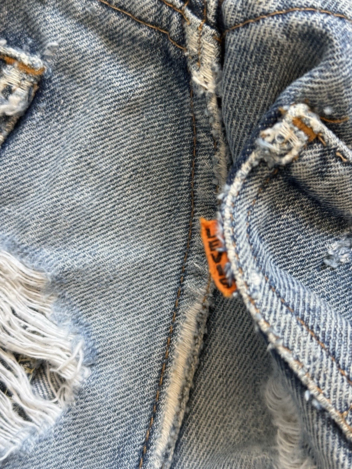 Vintage 1960s 1970s Levi’s Big E Orange Tab Cut Off Shorts Thrashed Size 28