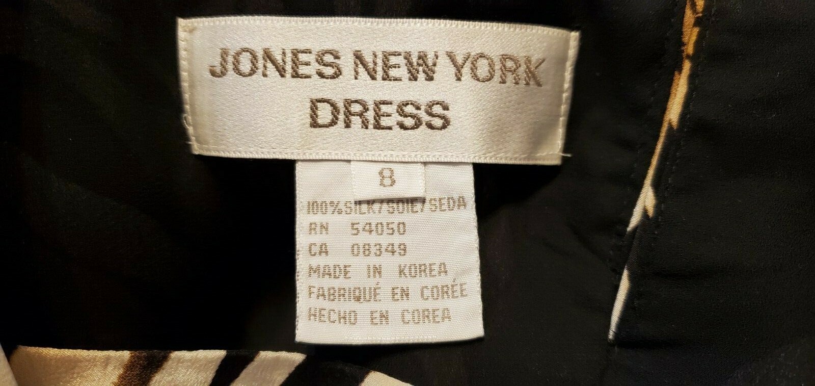 WOMENS VINTAGE TIGER STRIPE JONES NEW YORK DRESS – SIZE 8 – 100% SILK
