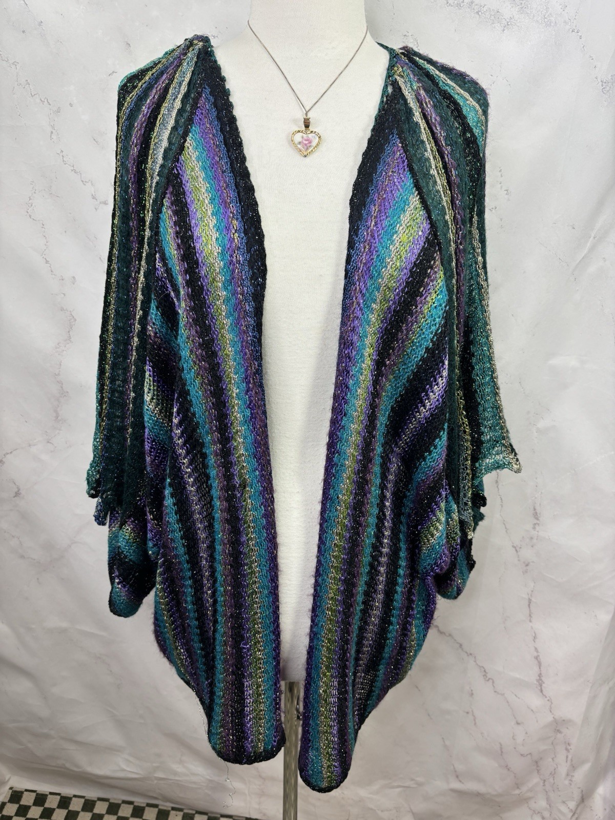 Vtg Mali Firenze Metallic Knit Cardigan Slouchy Duster Kimono Shrug Whimsigoth