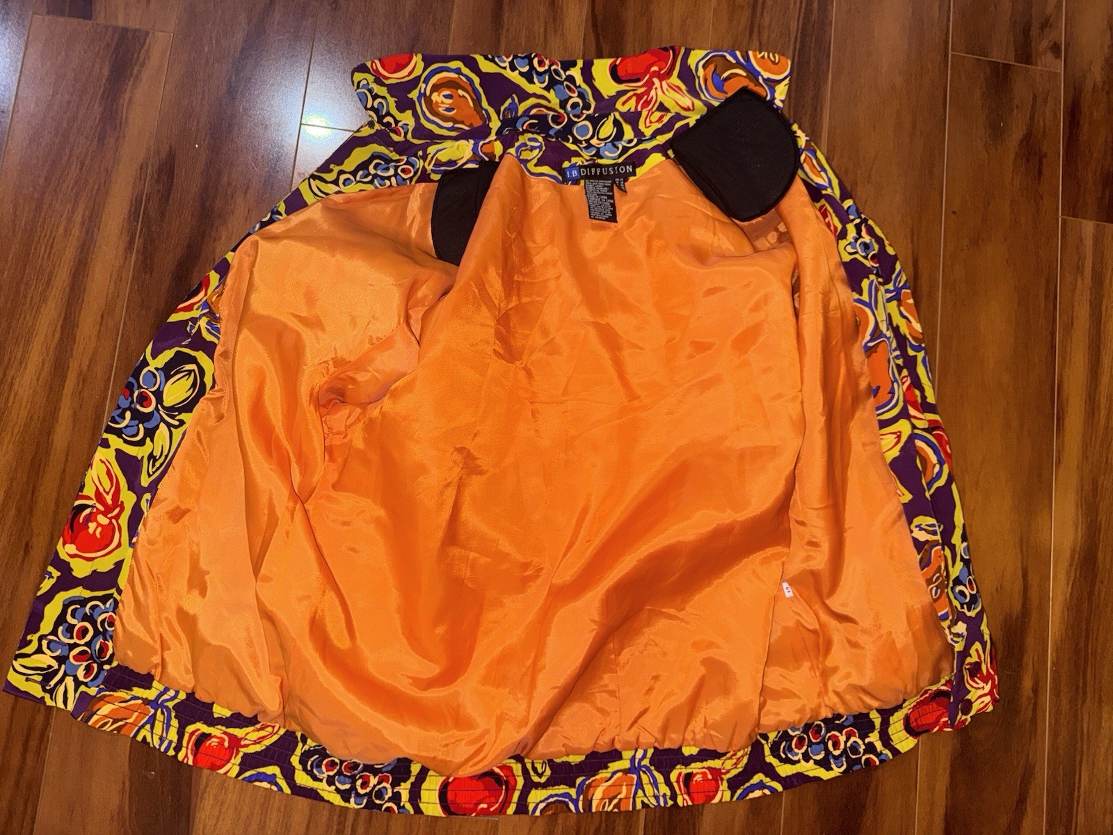 Vintage I.B. Diffusion Silk Fruit Print Jacket Womens 14 90s Shoulder Pad