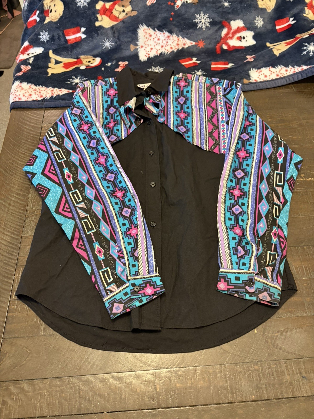 Vintage 80s Sas’sa Western Aztec Rodeo long Sleeve Button Up Shirt size m