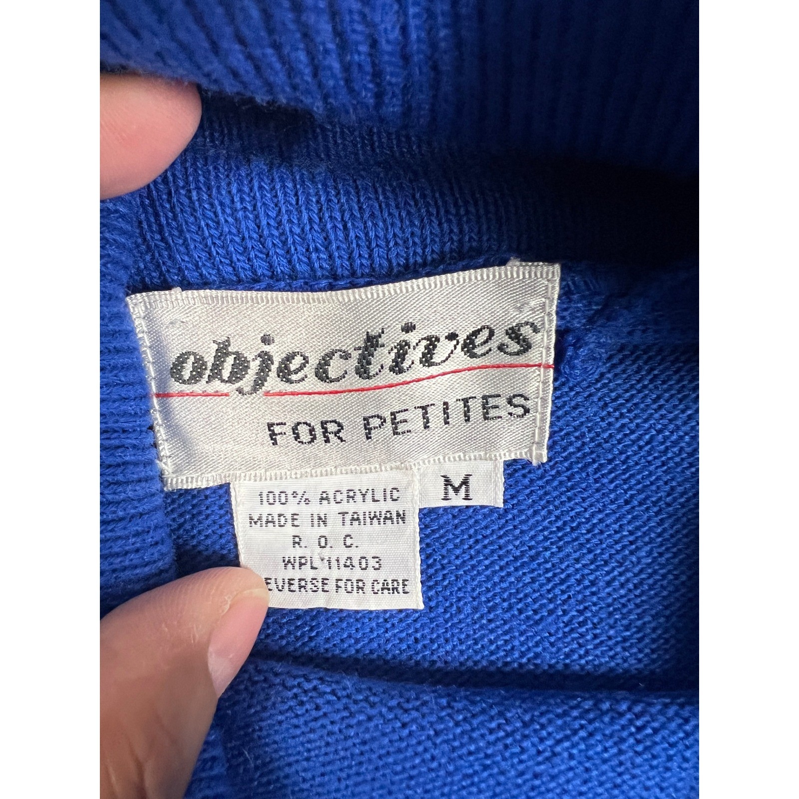 Objectives Sweater Dress Womens MP Blue Turtleneck Vintage Acrylic Contrast Trim