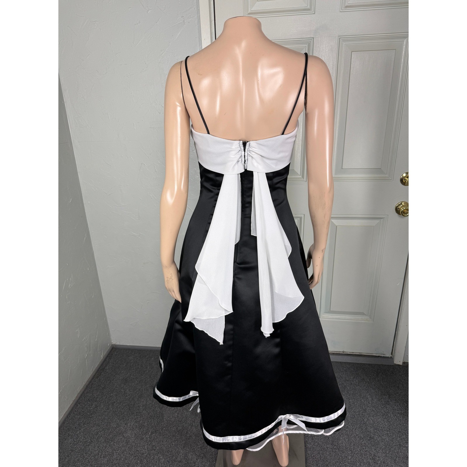 Vintage Y2K Jody California Dress 3/4 Prom Satin Formal Evening Train Bow T20
