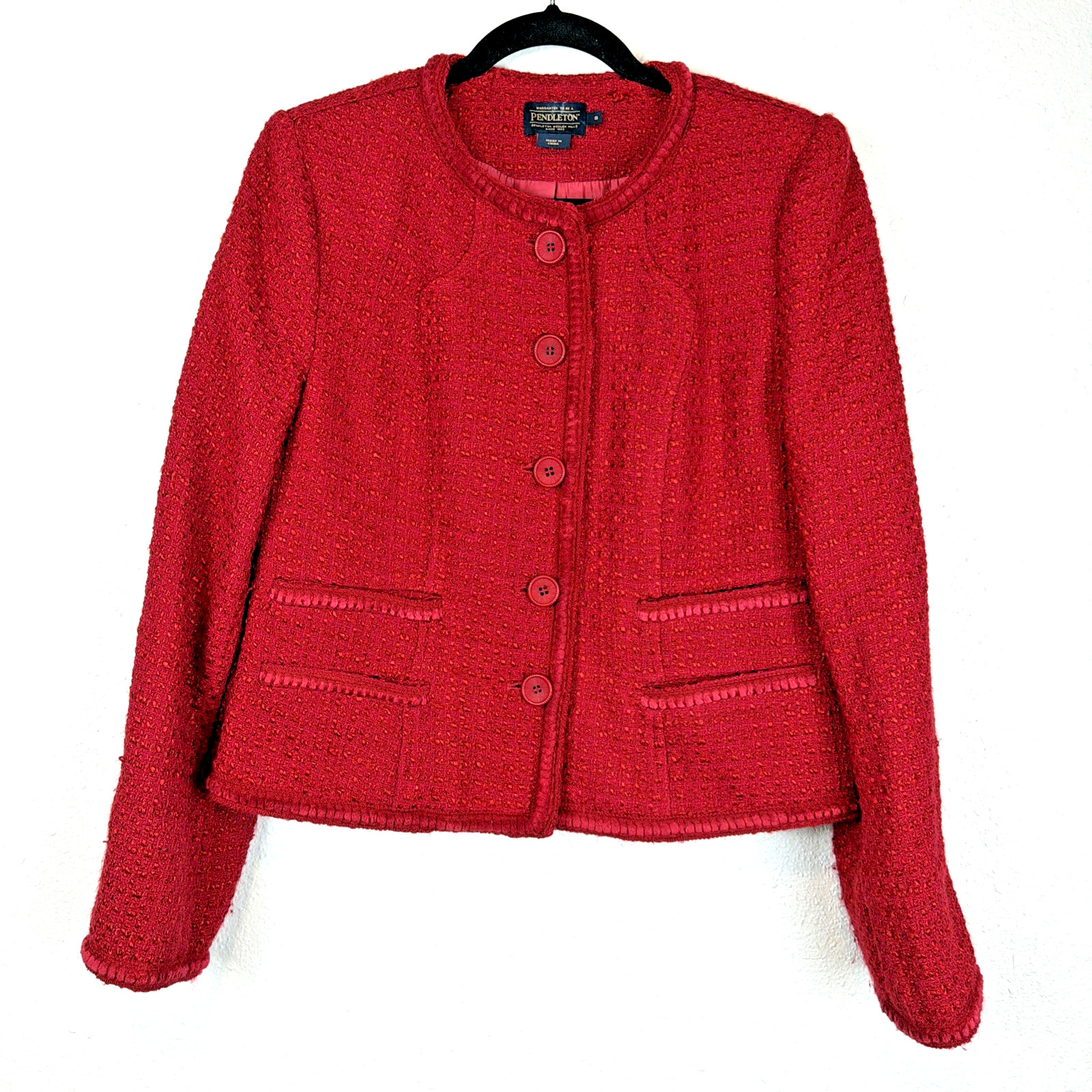 Pendleton Red Wool Blend Blazer Womens 8 Vintage Button Jacket Career Classic
