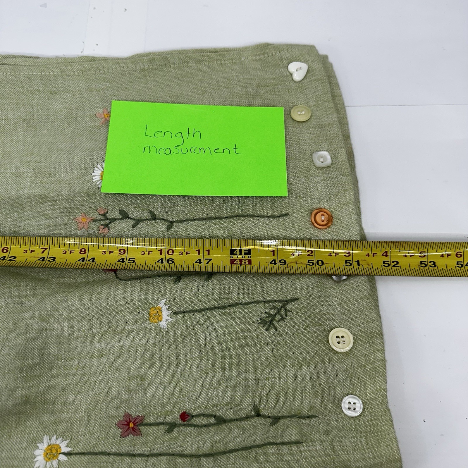 VTG CarolAnderson Linen Green Embroidered Dress USA Cottagecore Prairie M READ