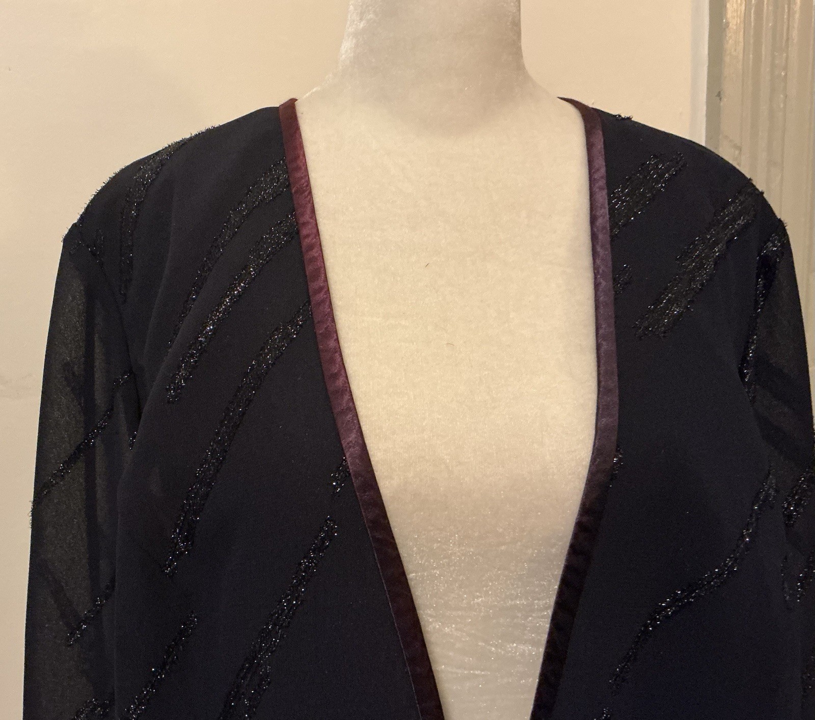 Vintage R&M Richards Sheer Evening Jacket 16WP Navy Plum Trim Rhinestone Clasp