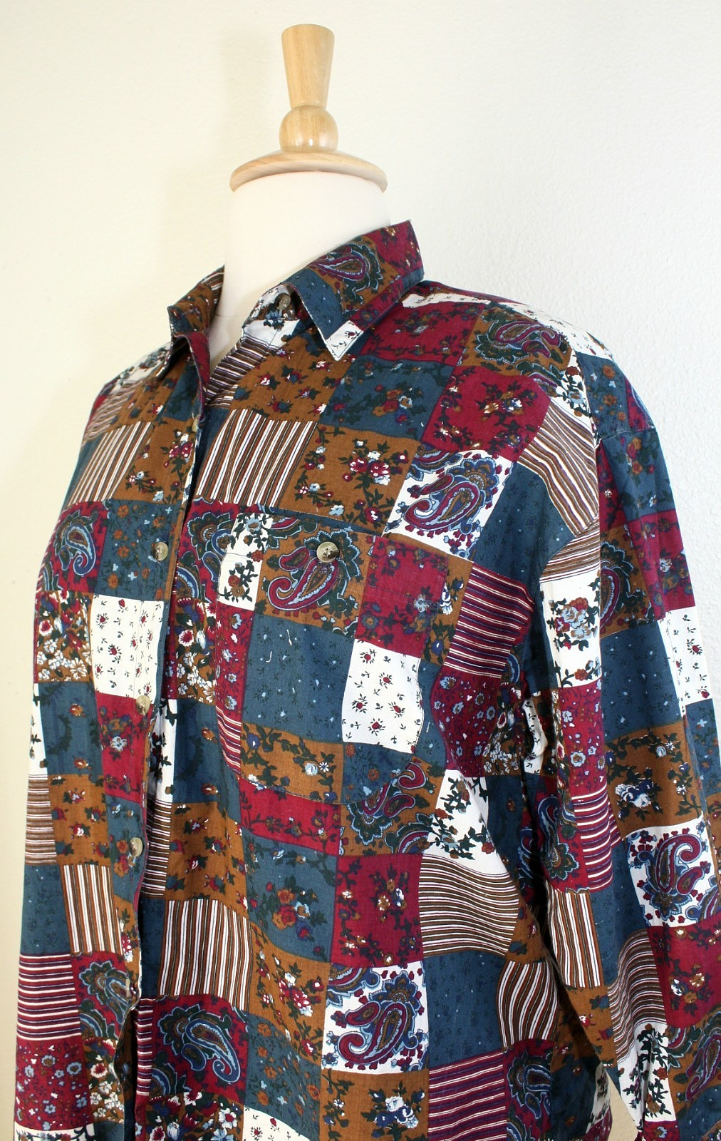 VTG SOLUTIONS! Casual Top Blouse Plus 3X Long Sl Multicolor Patchwork Print #03