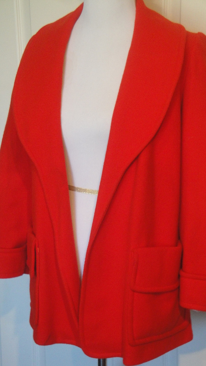 Vintage 60s 70s Tomato Red Donnybrook Wool Swing Clutch Jacket B40 Size 8