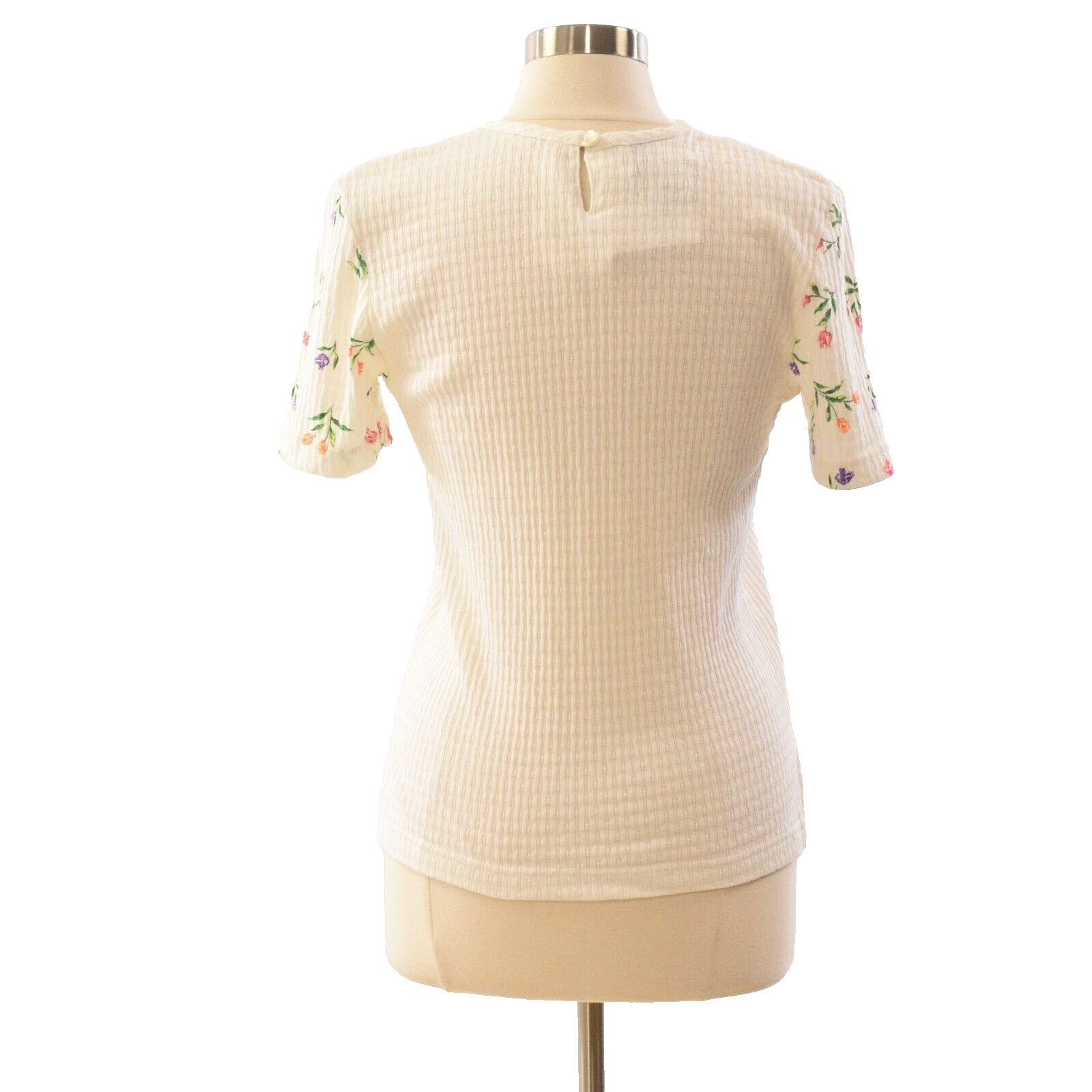 90s Lacy Afternoon White Floral Ribbon Knit Scoop Neck Top S USA