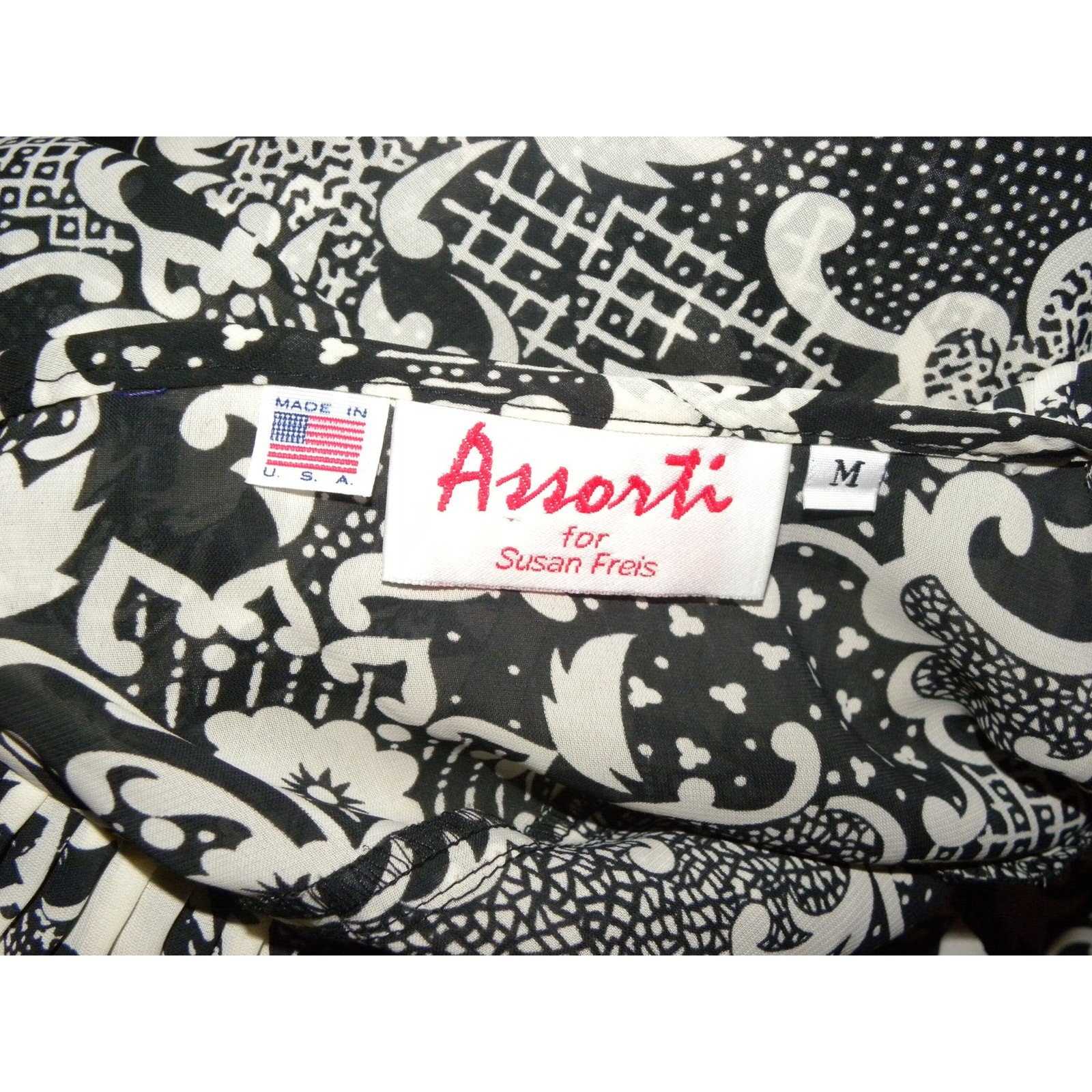 Vintage Susan Freis Black White Graphic Georgette Dress | M/L