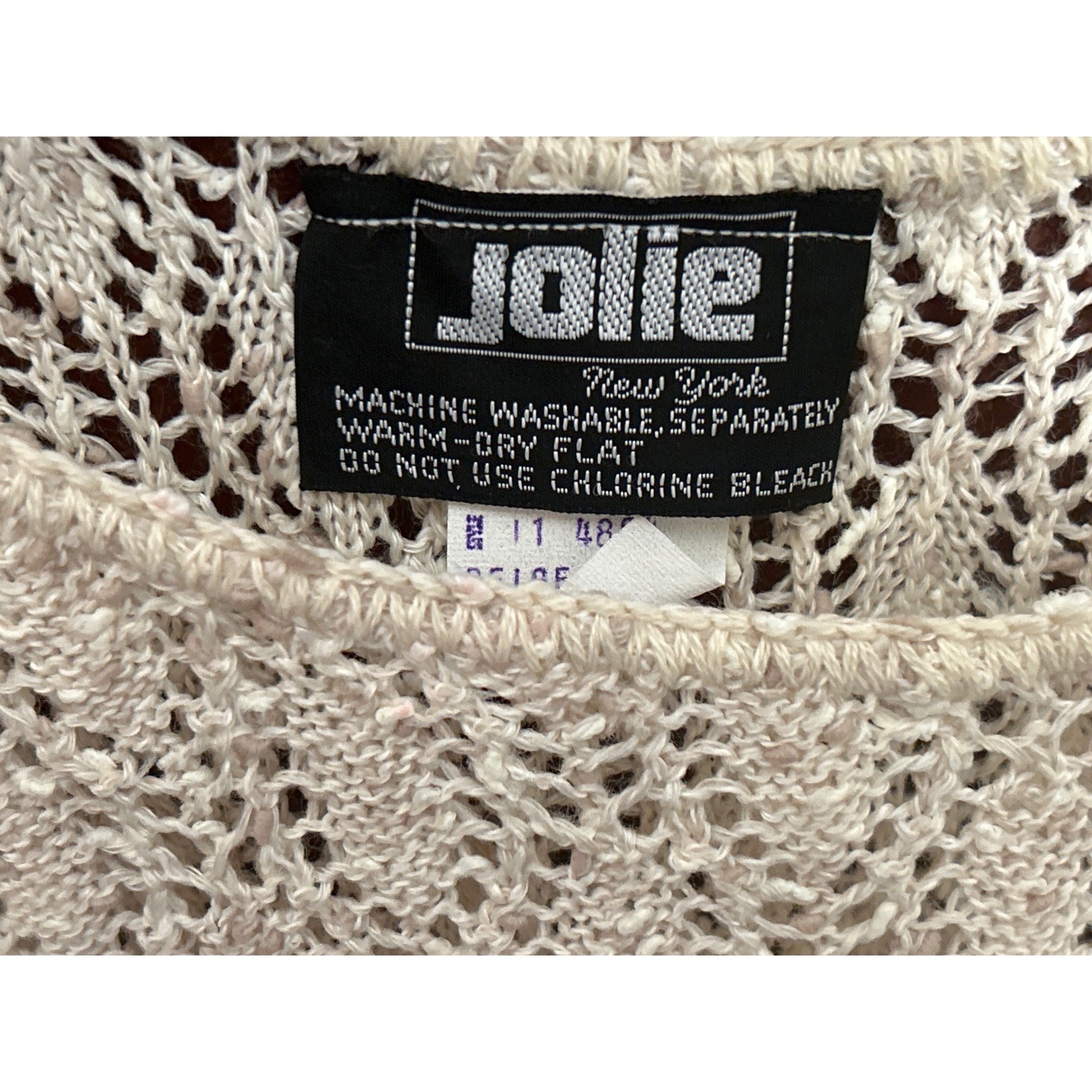 Vintage Jolie Sweater Pointelle Knit Grannycore Cottagecore Beige XL