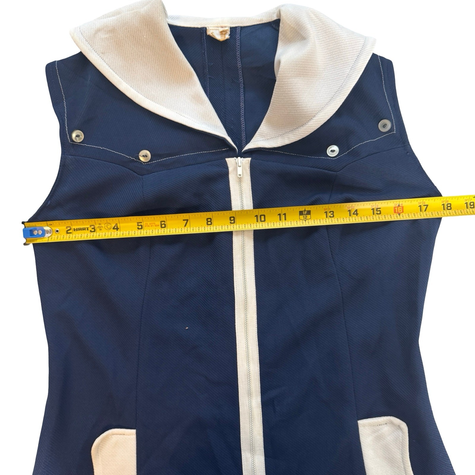 Vintage 60s 70s Mod Nautical Sailor Dress Blue Crimplene Upcycle Sewing Project
