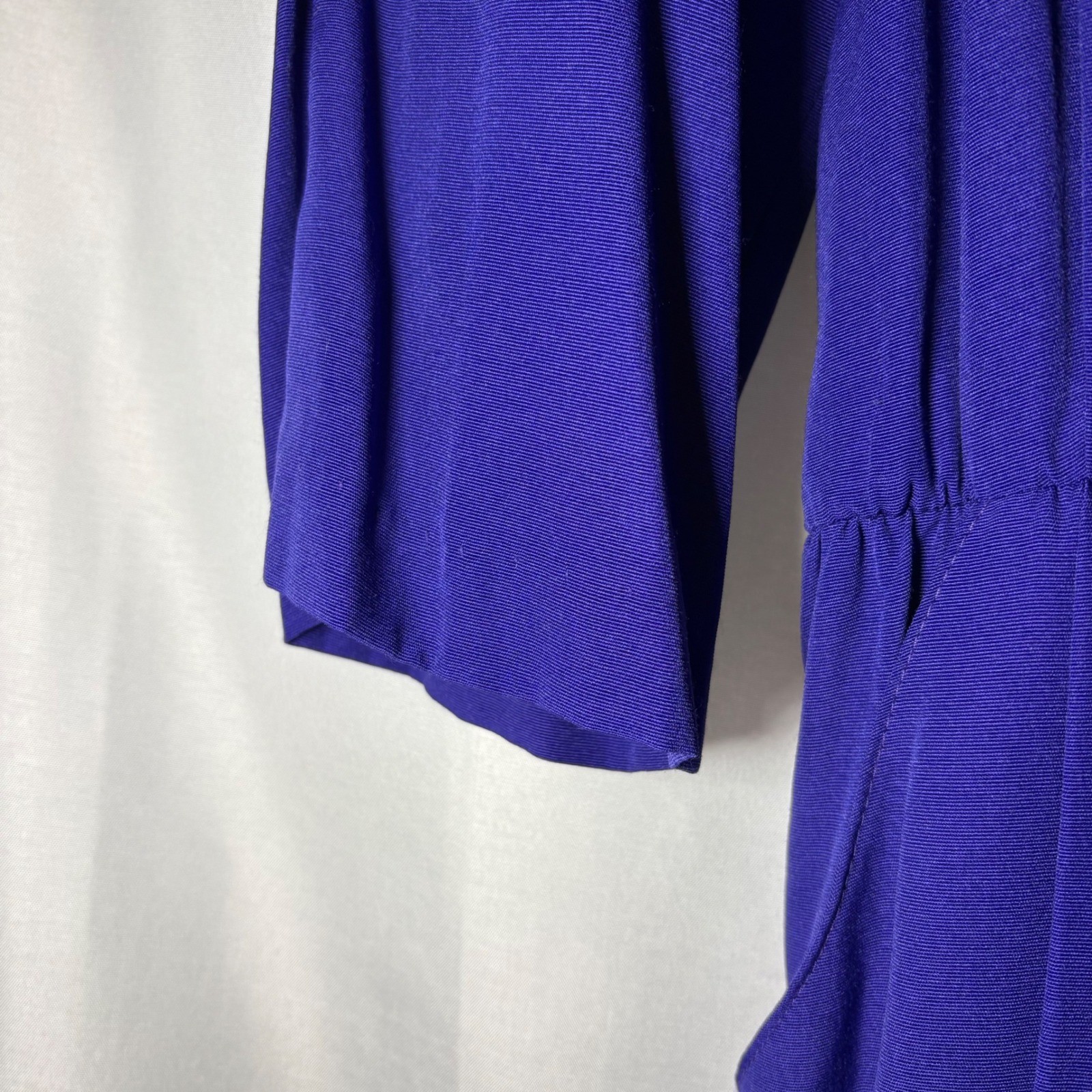 Vintage Peri Petites Blue Midi Dress Gold Knot Buttons 3/4 Sleeve Pockets 10P