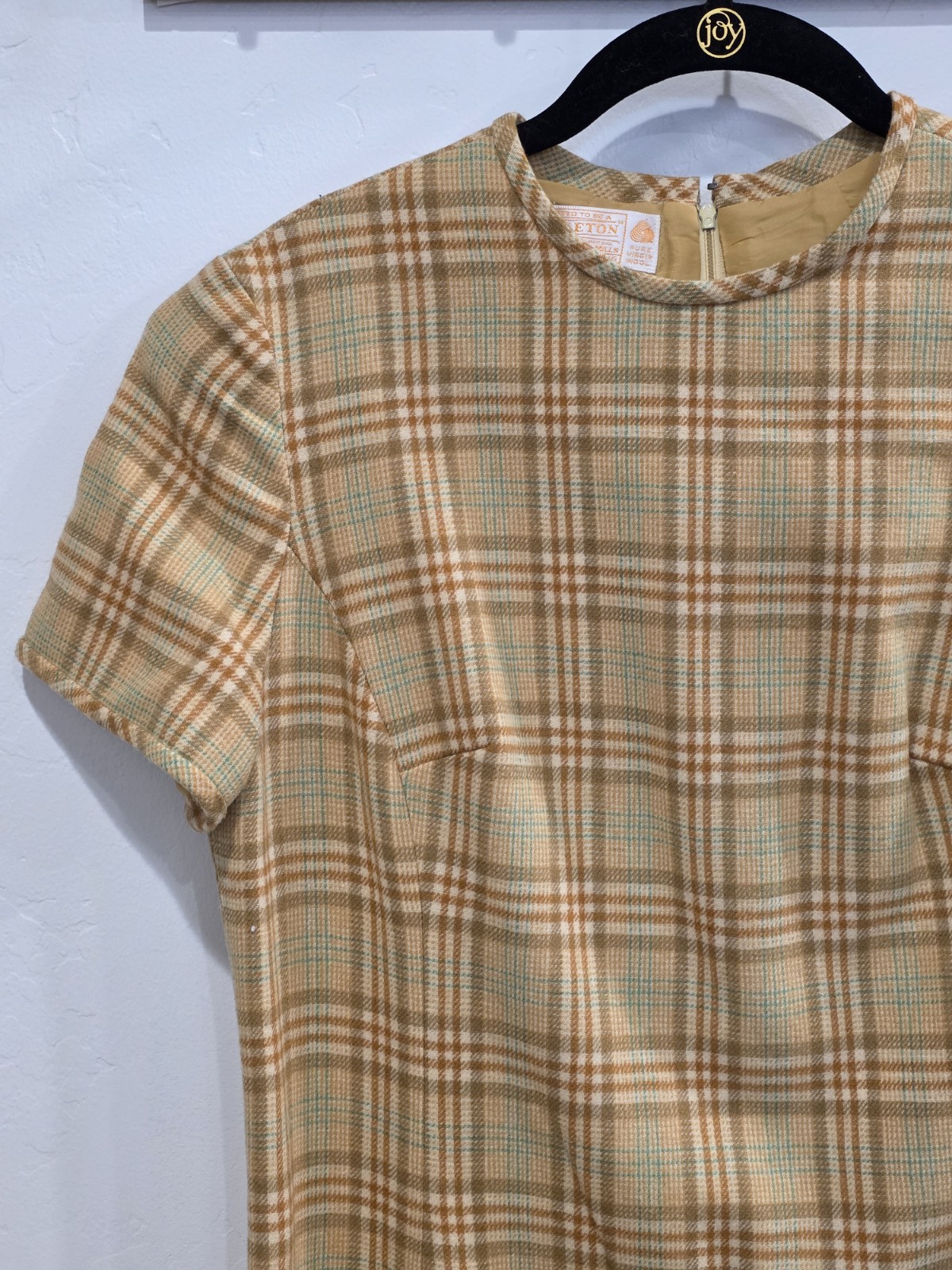 Vintage Pendleton Plaid Yellow Wool Shift Dress Vintage Size 16 Modern Size 8-10