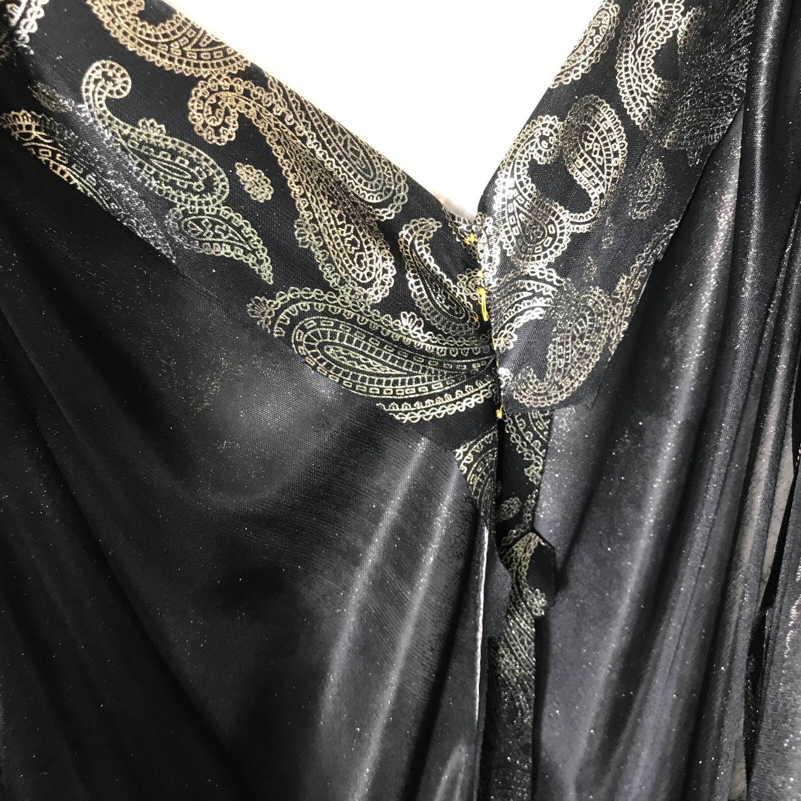 Vintage 80s Homemade Silver Lame Dress XS Paisley Lame Long Sleeve Semi Sheer
