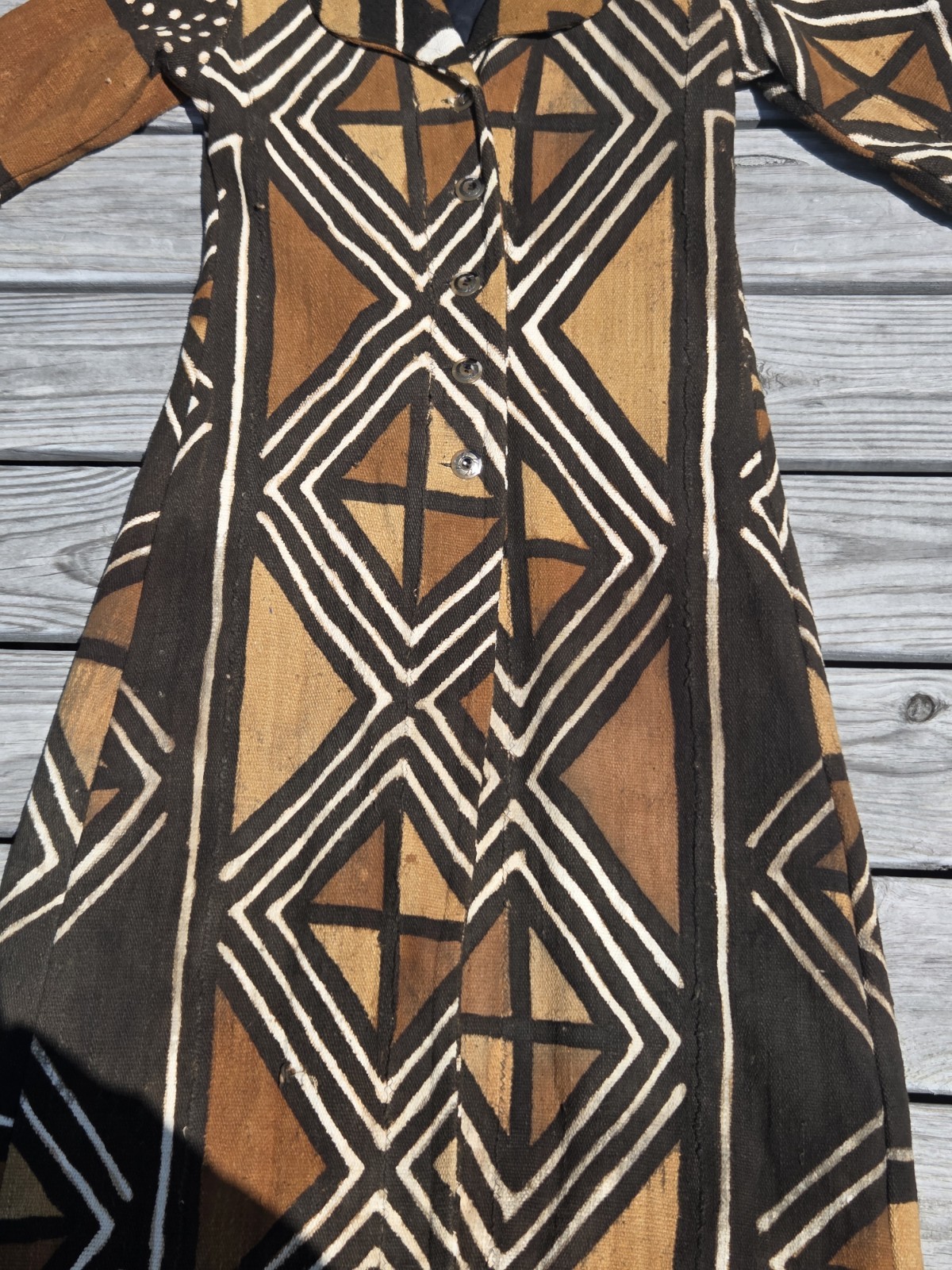 Vintage African Mudcloth Bogolan Long Duster Coat Geometric Handwoven Boho Art